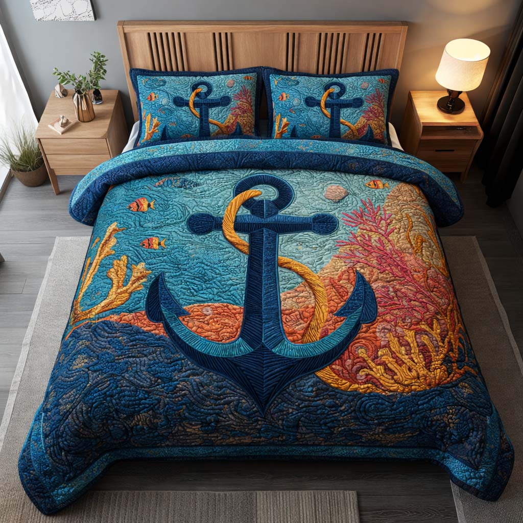 Coral Anchor Quilted Bedding Set Best Bedding Sets Best Themed Anchor Gifts