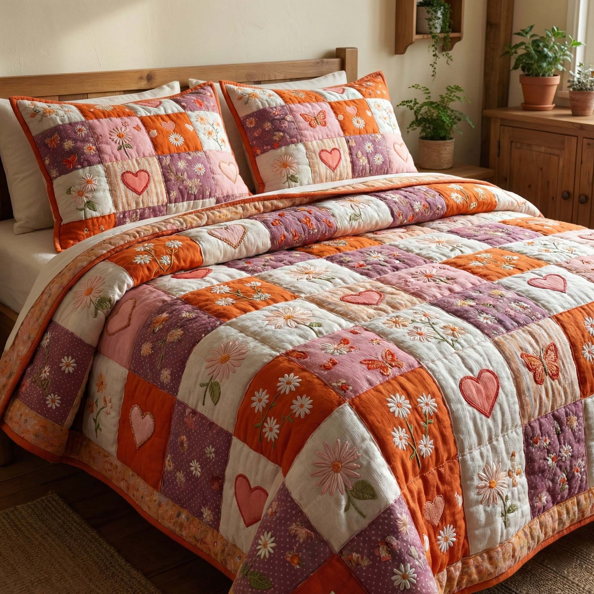 Coral Meadow Quilted Bedding Set Unusual Bed Sheets Mother's Day Delivery Gifts