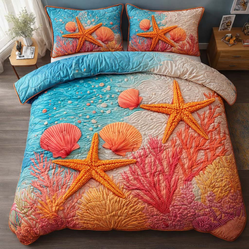 Coral Star Quilted Bedding Set Nice Bedding Sets Good Gifts For Beach Lovers