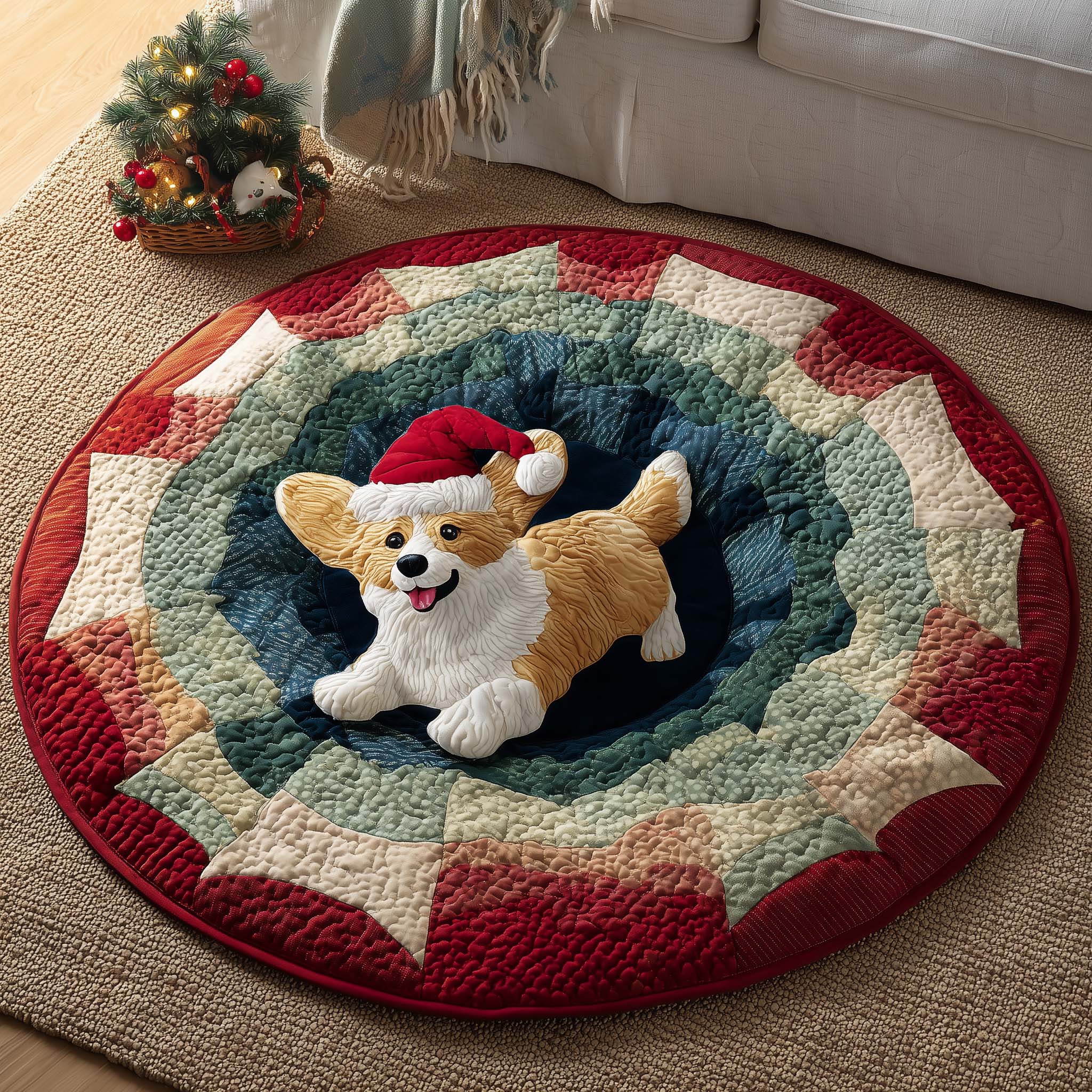 Corgi Charm Quilted Round Mat Elegant Quilted Round Mat to Enhance Your Room