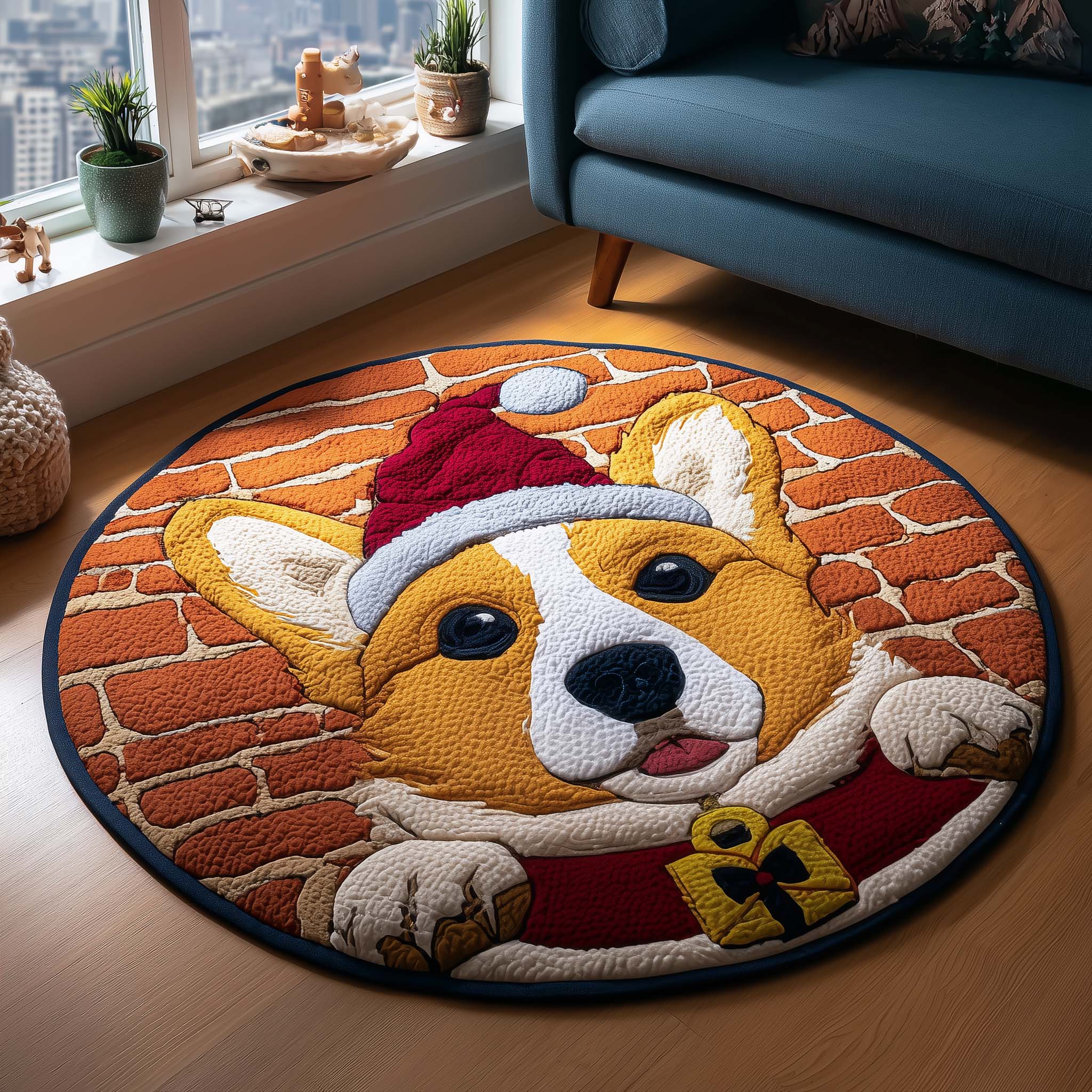 Corgi Charm Quilted Round Mat Vibrant Quilted Round Mat to Brighten Your Room