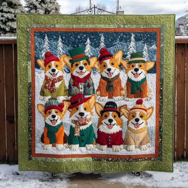 Corgi In Winter Quilt Luxury Quilt Blanket Gift for Elegant Interiors