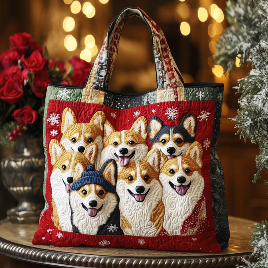 Corgi Joy Quilted Tote Bag Work Totes For Women Corgi Christmas Presents