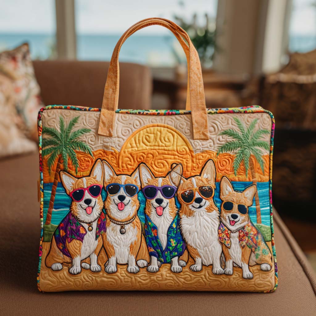 Corgi Smile Time Quilted Tote Bag Popular Womens Tote Bags Beach Christmas Gifts