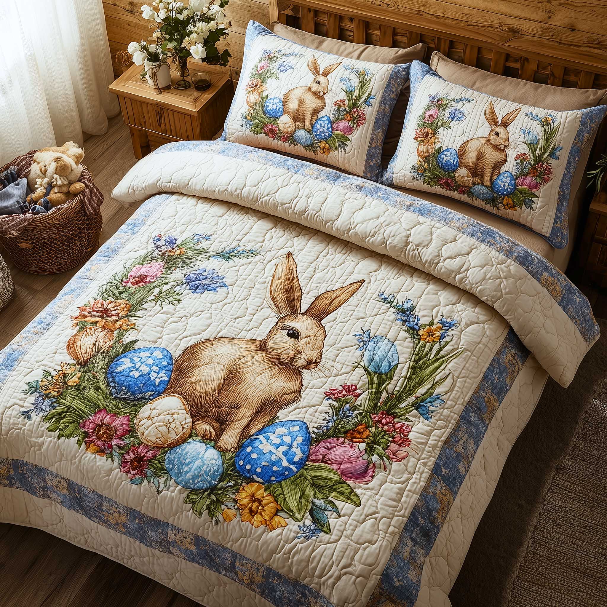 Cottage Bunny Quilted Bedding Set Best Sheets Ever Cute Easter Gift Items