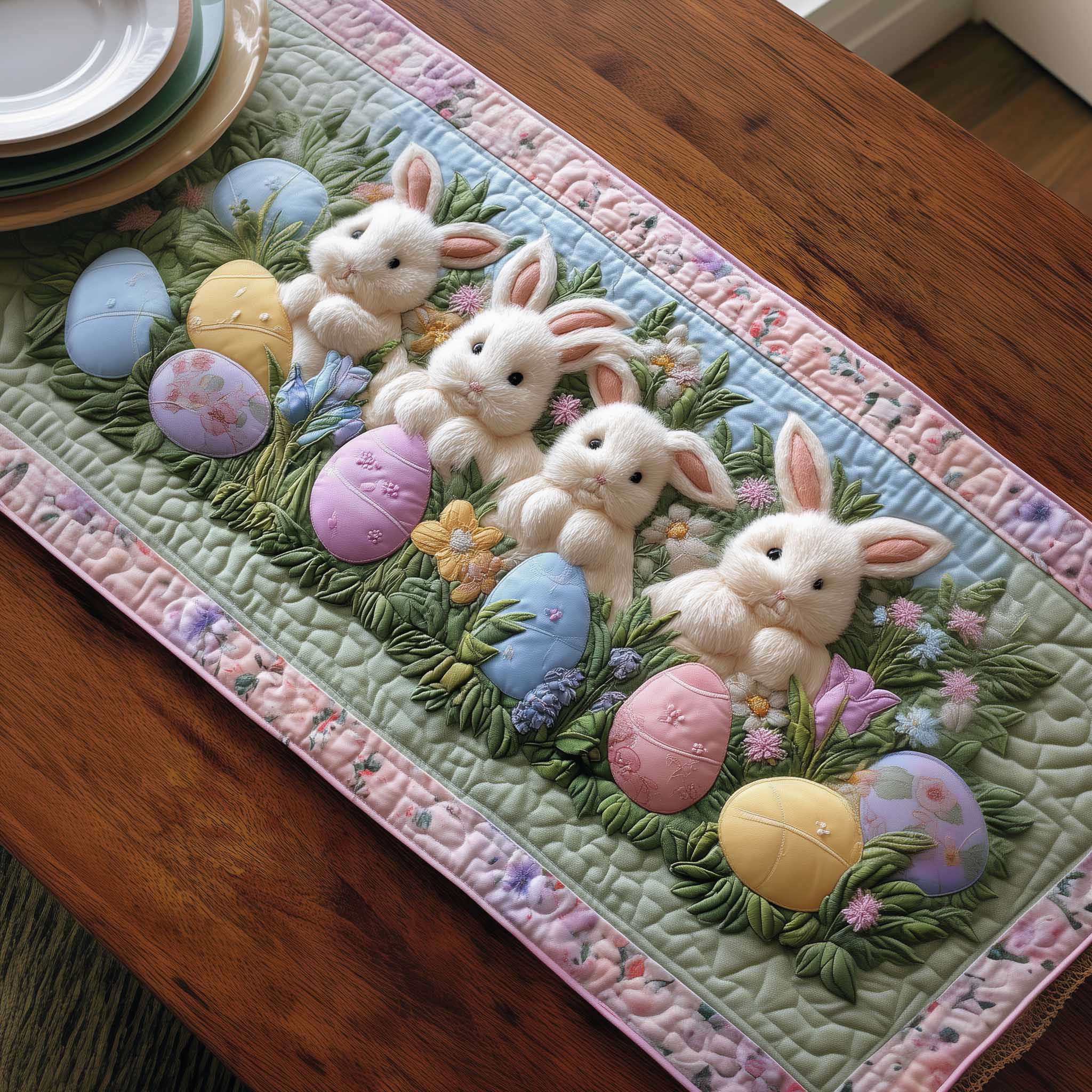 Cottage Bunny Quilted Table Runner Easter Bunny Table Decorations Gifts For Rabbit Owners