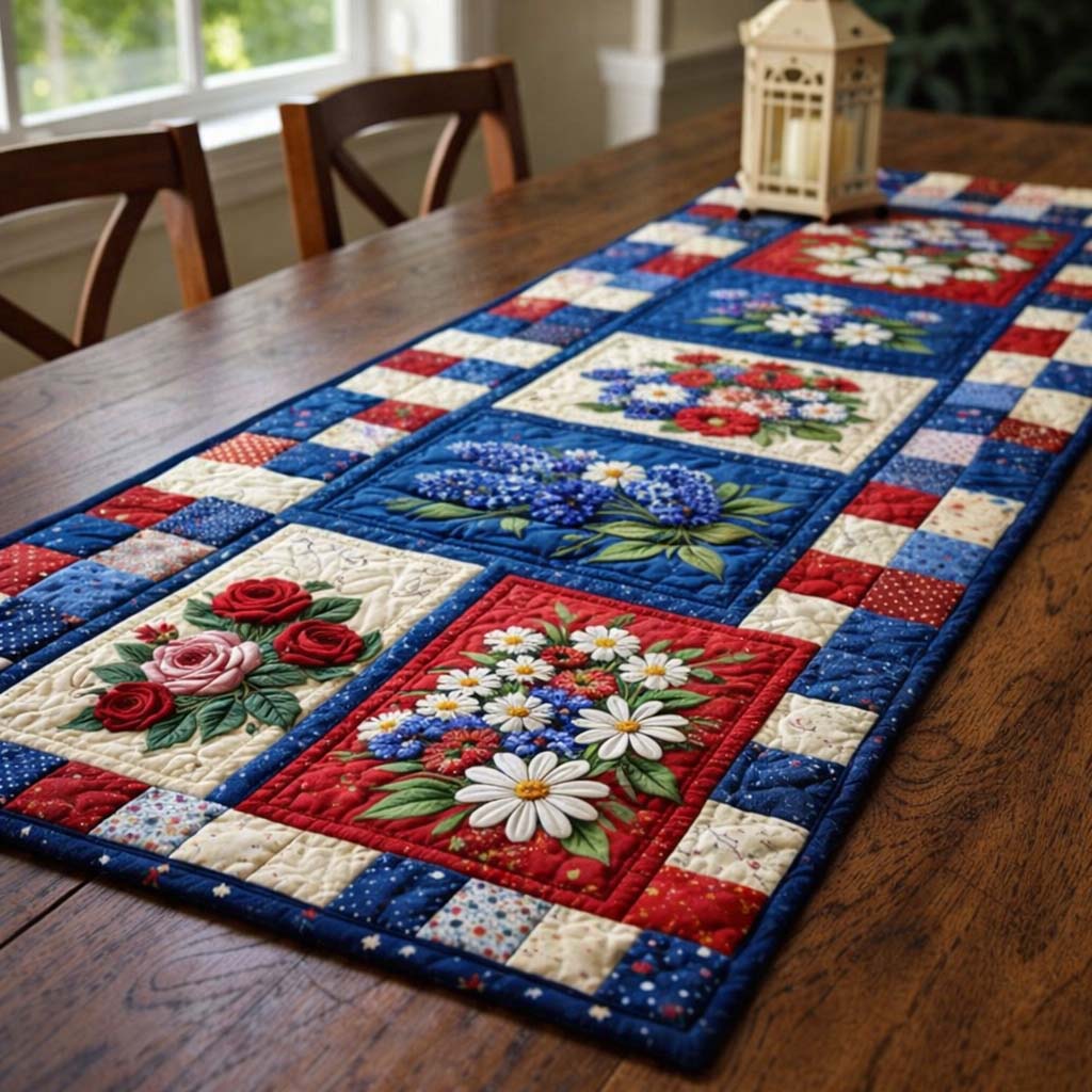 Country Bloom Patchwork Quilted Table Runner Dinner Table Decor Mother's Day Gifts For Wife