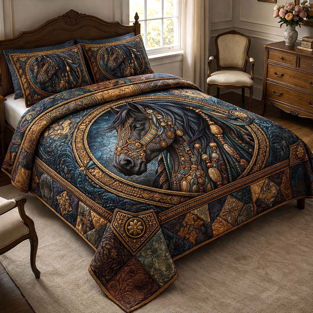 Country Horse Quilted Bedding Set Best King Sheets Gifts For Young Horse Riders