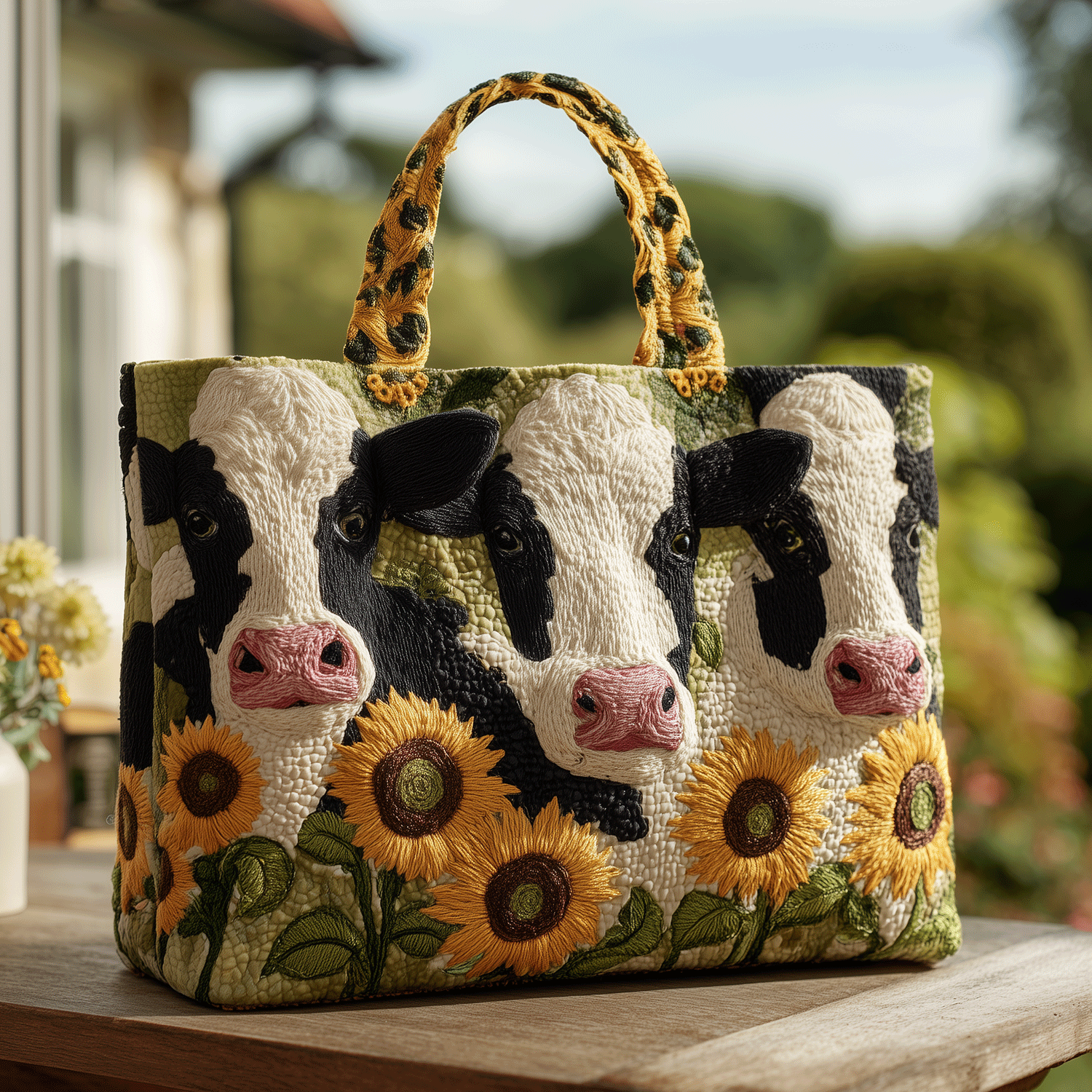 Country Moo Quilted Tote Bag Shoulder Bag Gift Ideas For Cow Lovers