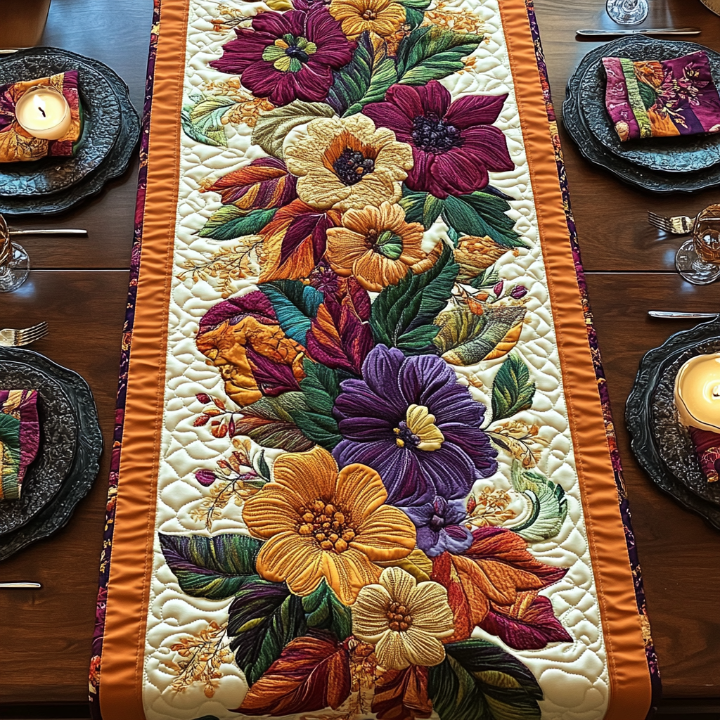Cozy Bloom Quilted Table Runner Floral Table Runner Birthday Gifts For Friends
