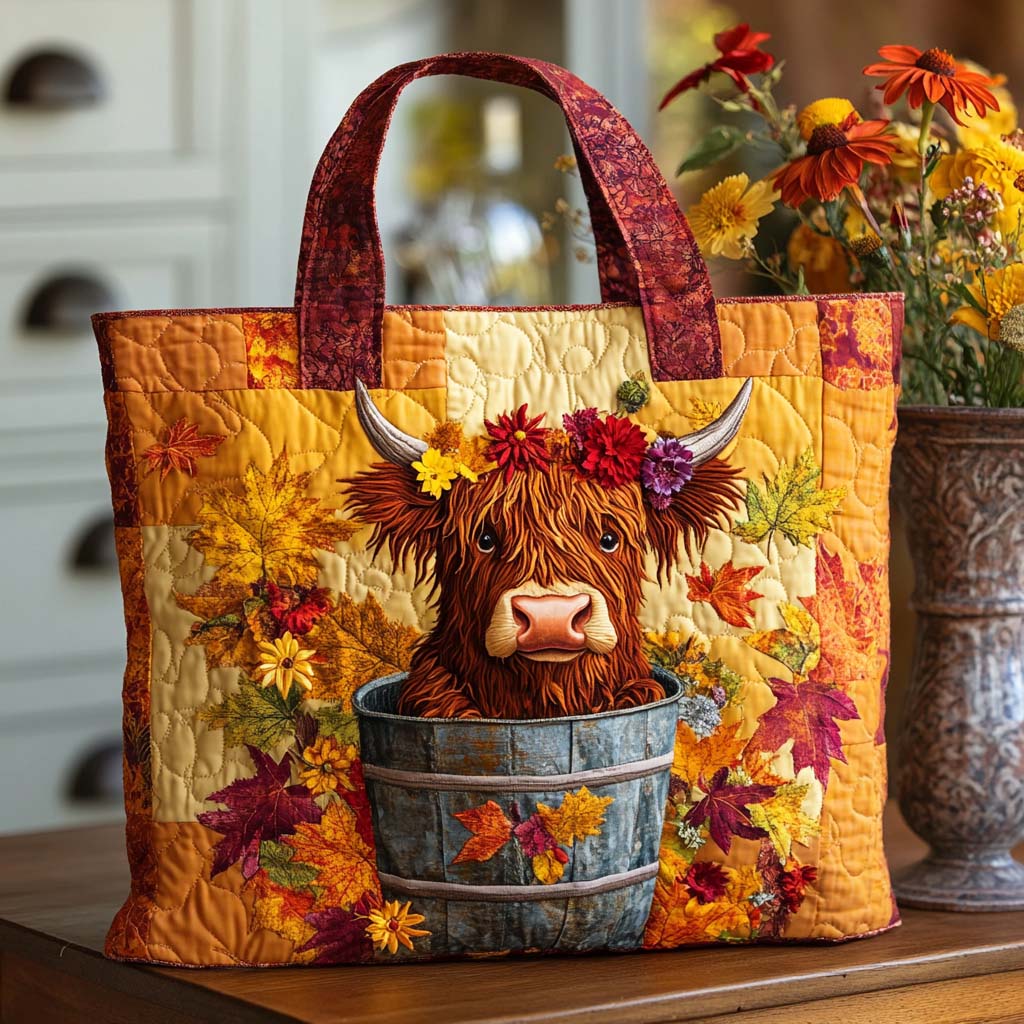 Cozy Cattle Quilted Tote Bag Handbags Highland Cow Merchandise