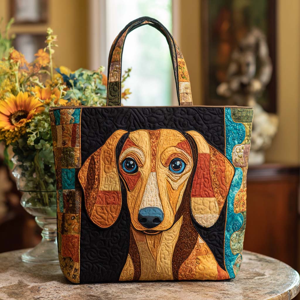 Cozy Dachshund Quilted Tote Bag Cute Shoulder Bags Dachshund Gifts For Dog Lovers
