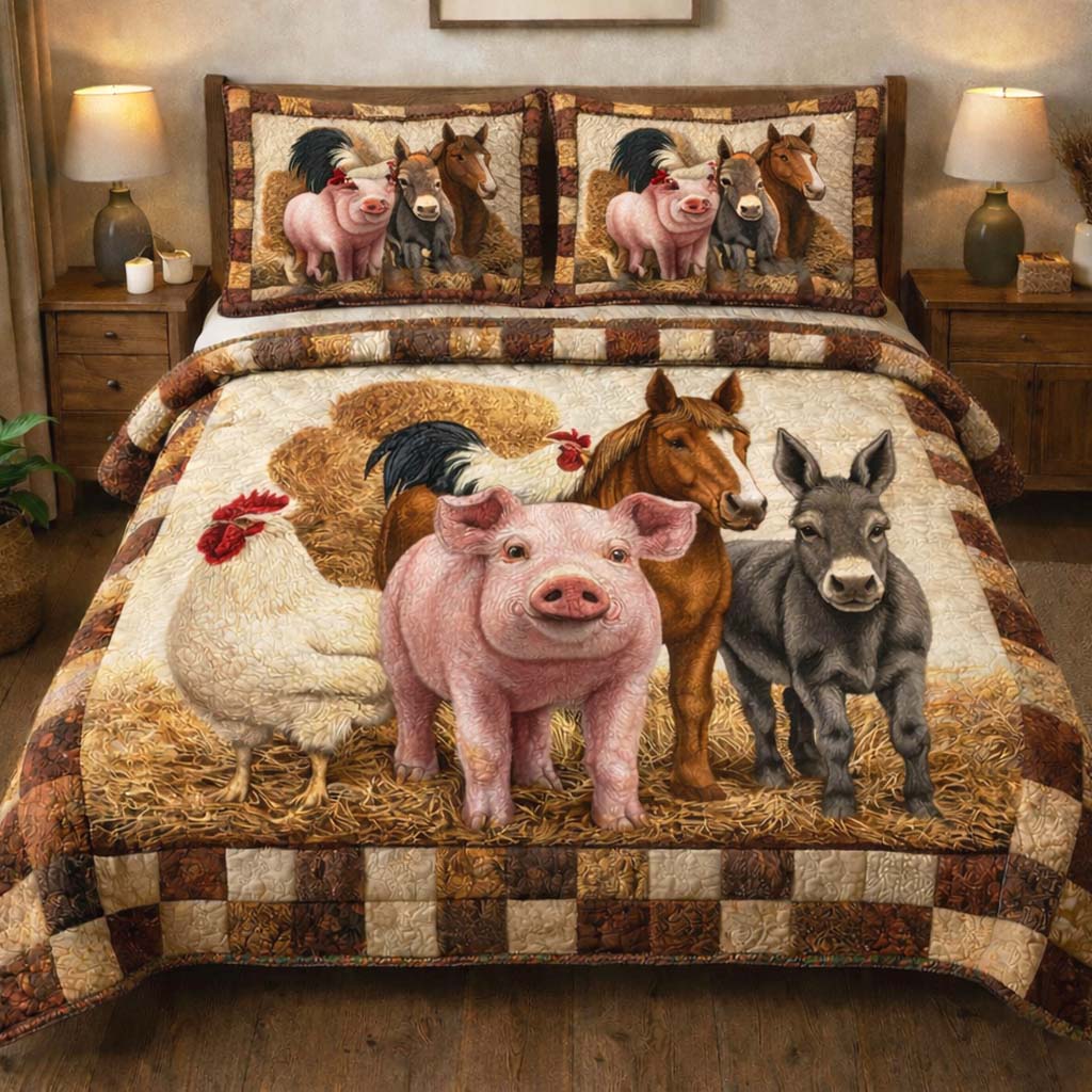 Cozy Farm Friends Quilted Bedding Set Bedding Decor Best Gifts For Farmers