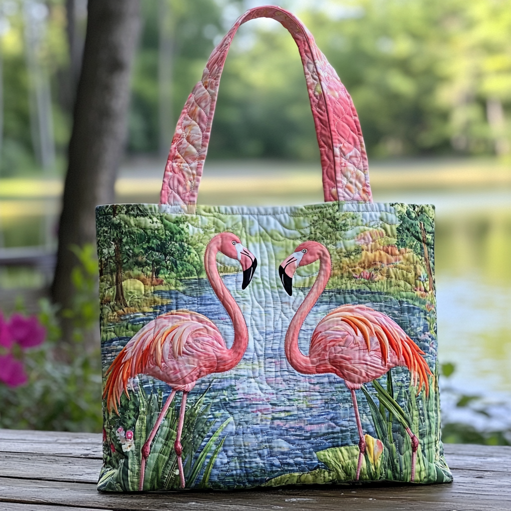Cozy Flamingo Quilted Tote Bag Perfect Shoulder Bag Best Flamingo Christmas Gifts