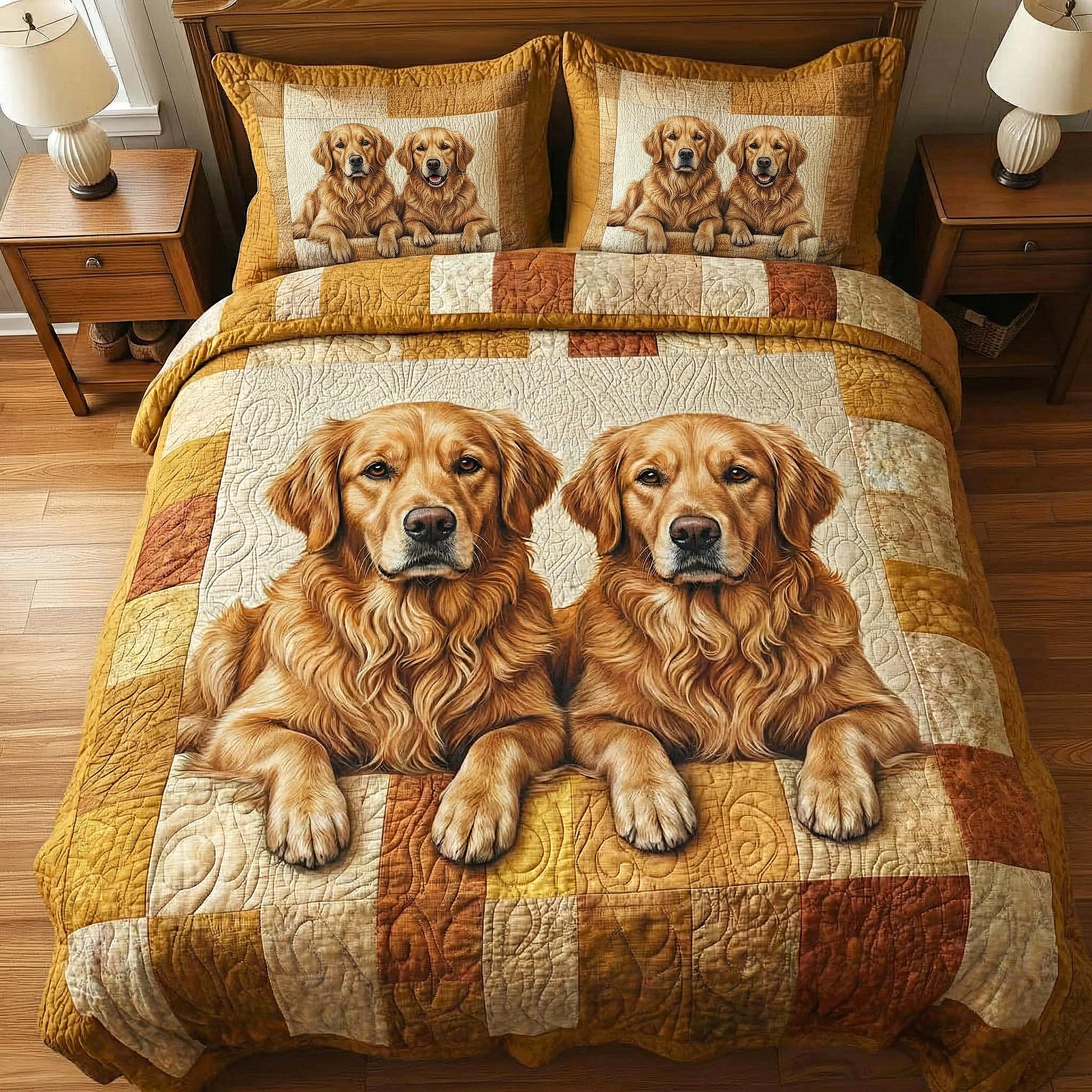 Cozy Paws Quilted Bedding Set Bed Decor Golden Retriever Gifts For Owners
