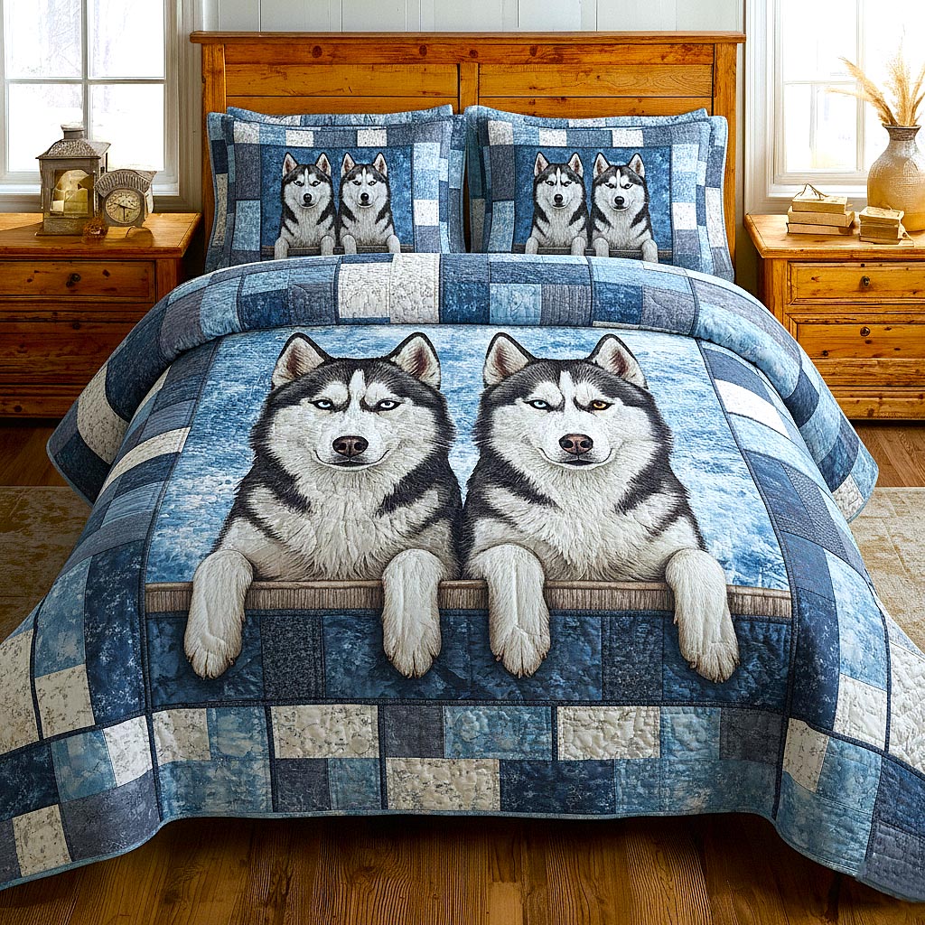Cozy Paws Quilted Bedding Set Bed Room Decoration Perfect Gift For Dog Lovers