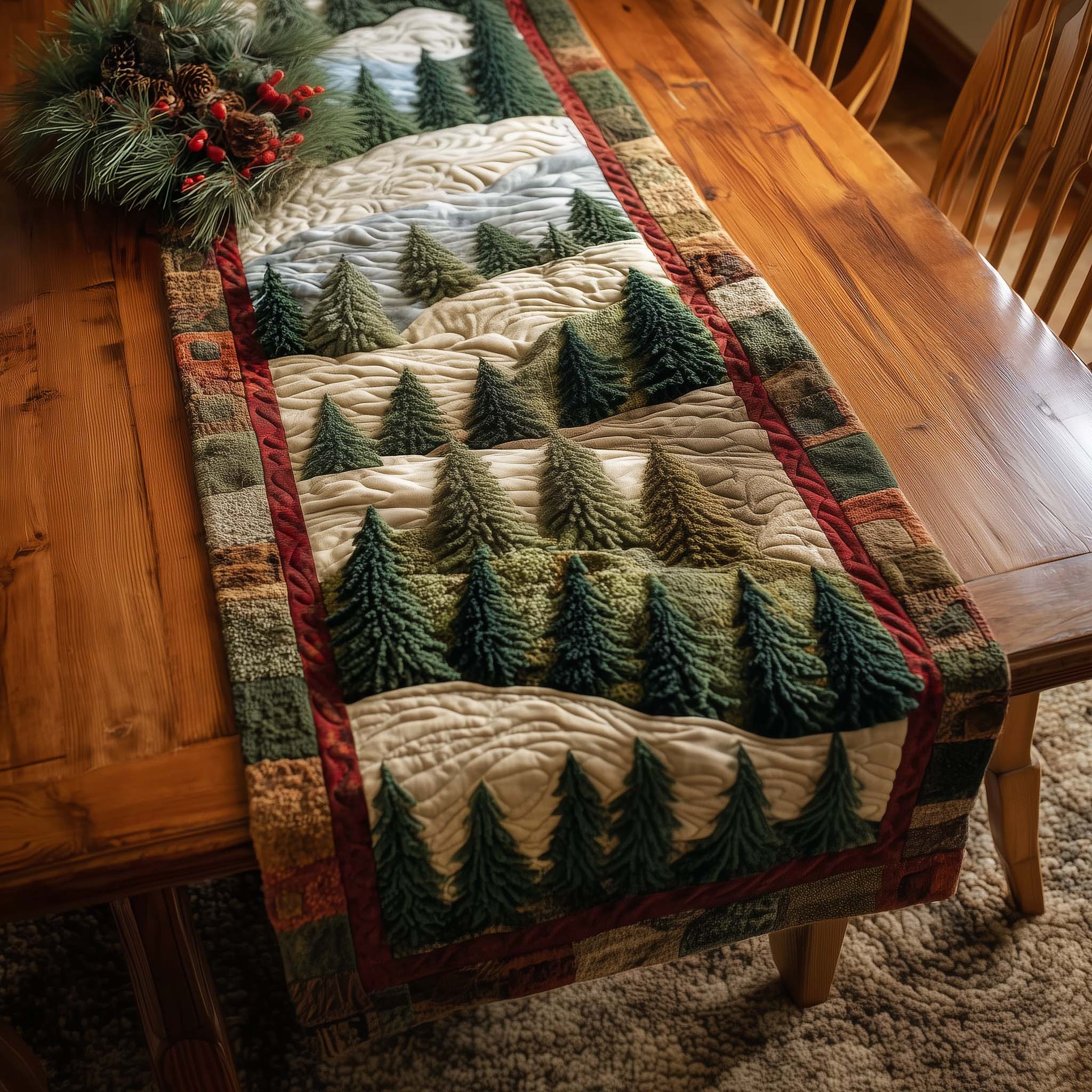 Cozy Pines Quilted Table Runner Dinner Table Runner Top 10 Father's Day Gifts