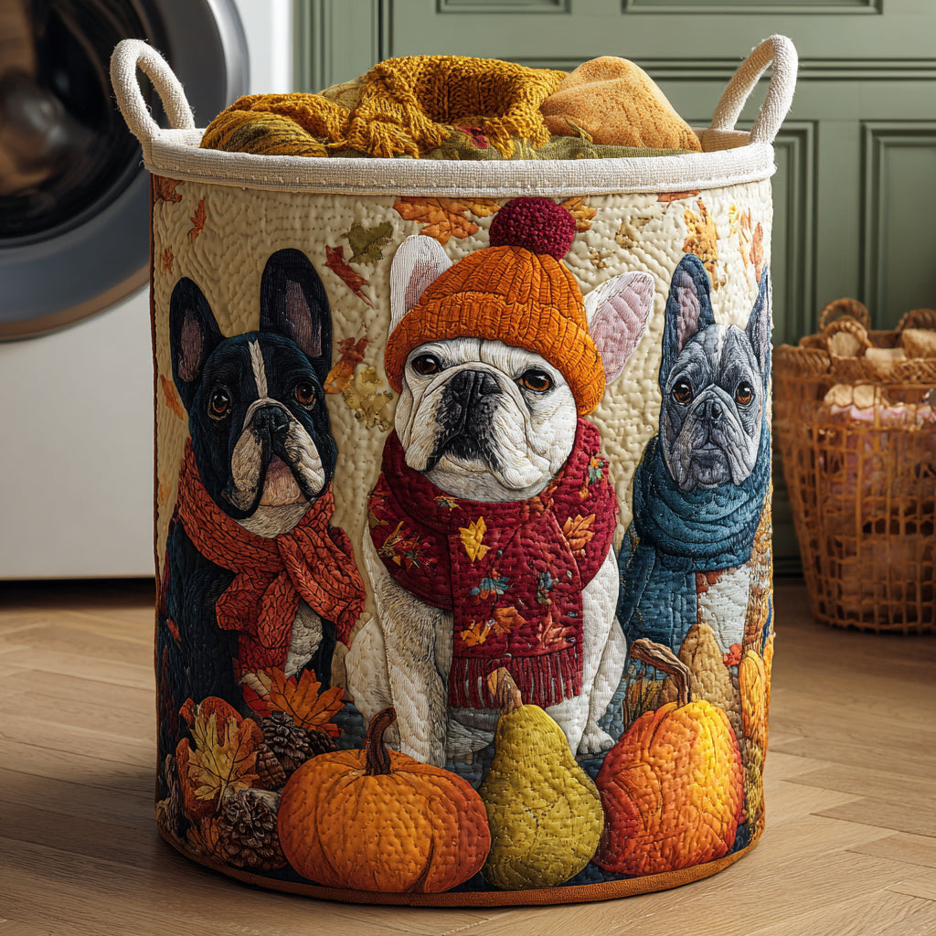 Cozy Trio Bulldog Quilted Laundry Basket Decor Laundry Basket French Bulldog Themed Gifts