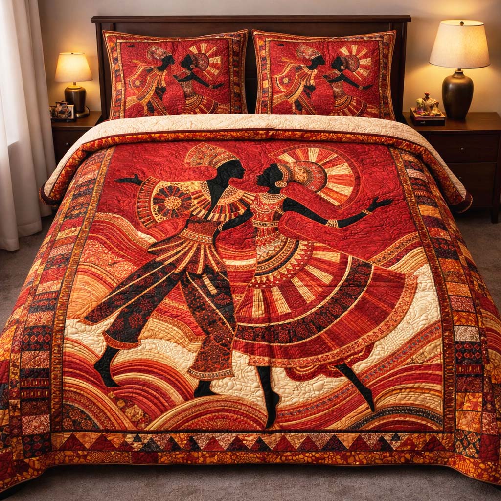Crimson Ancestral Dance Quilted Bedding Set Bedroom Furniture Ideas Melanin Black Women Gift Ideas