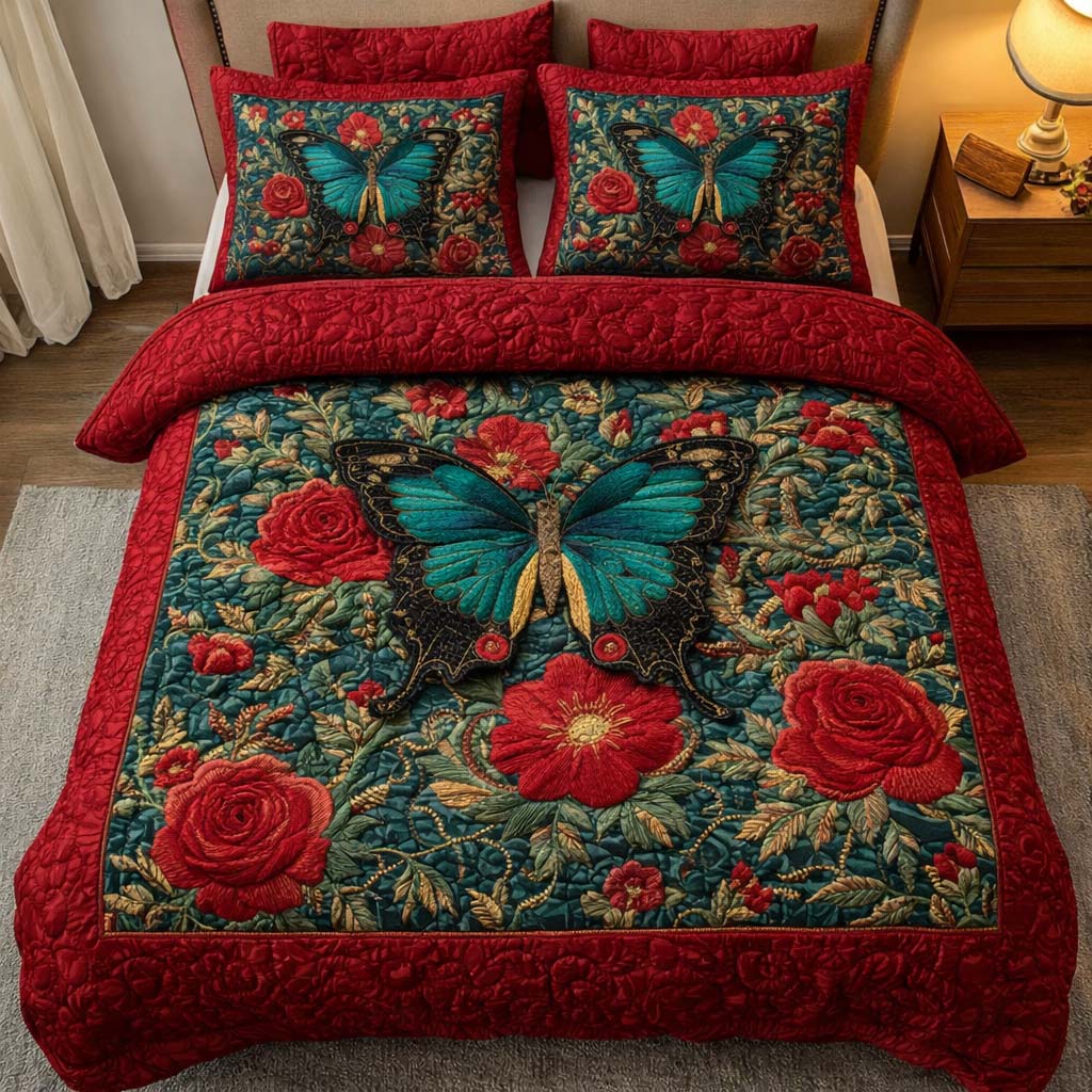 Crimson Garden Quilted Bedding Set Best Sheets Ever Butterfly Gifts For Mom