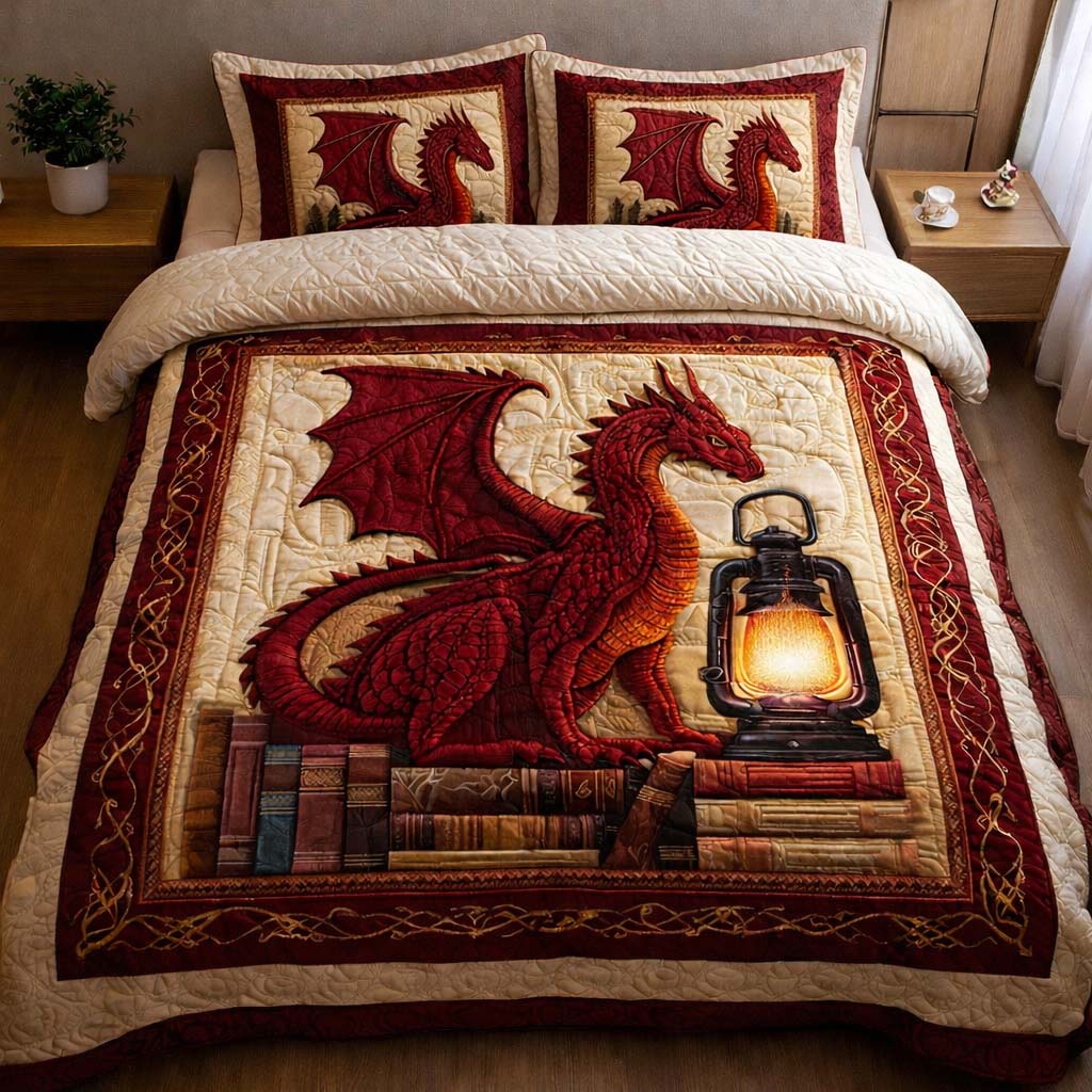 Crimson Lantern Dragon Quilted Bedding Set Nice Bed Sheet Sets Awesome Gifts For Dragon Lovers