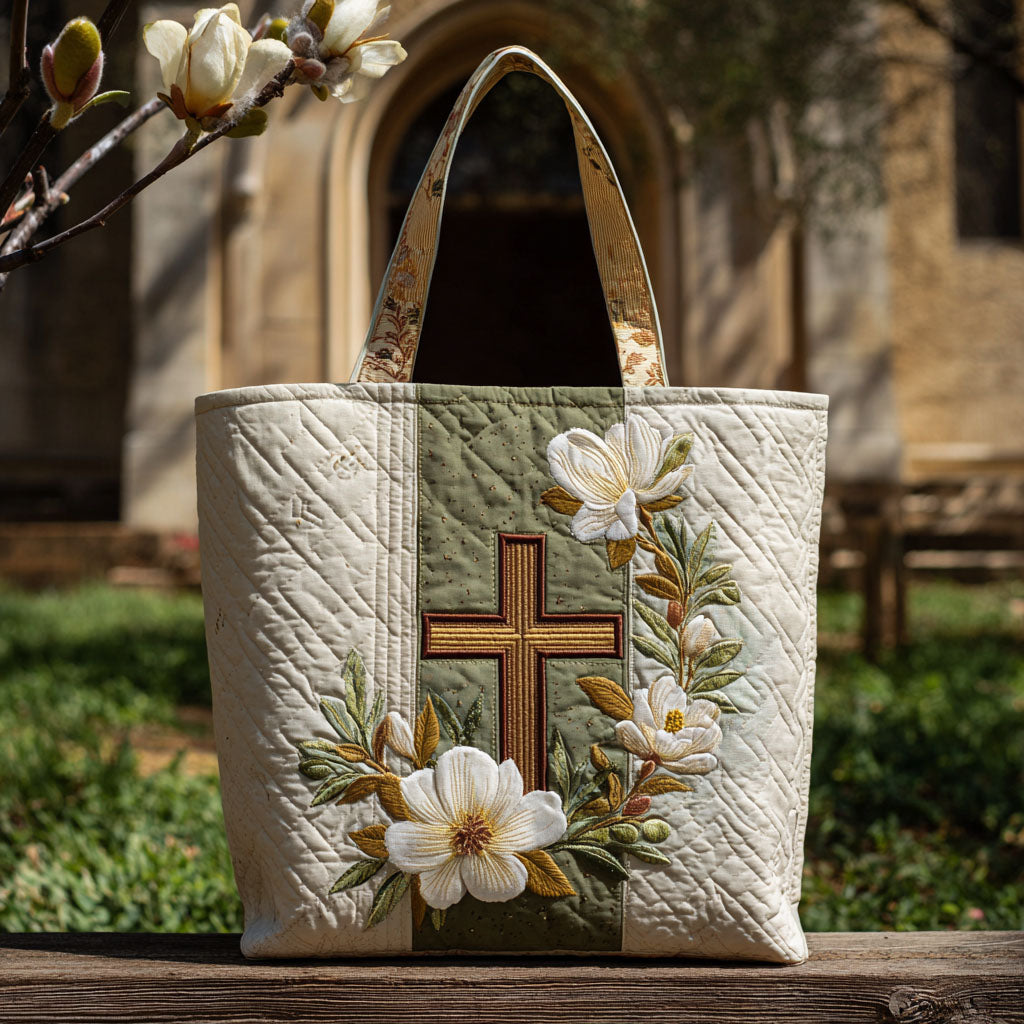 Cross of Faithfulness Quilted Tote Bag Women's Shoulder Handbags Unique Religious Gifts