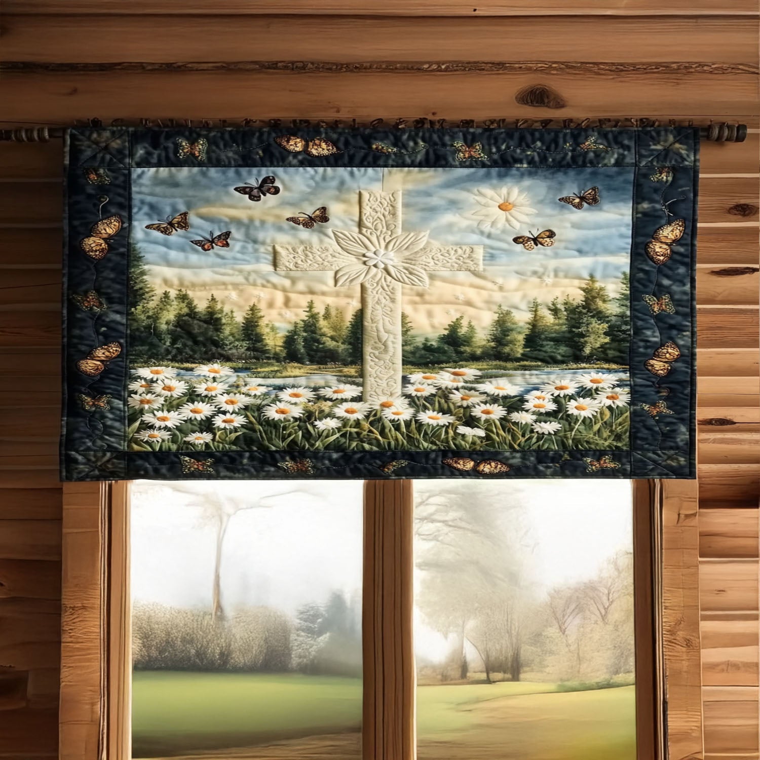 Cross of Hope Quilted Valance Christmas House Decor Best Lavender Gifts