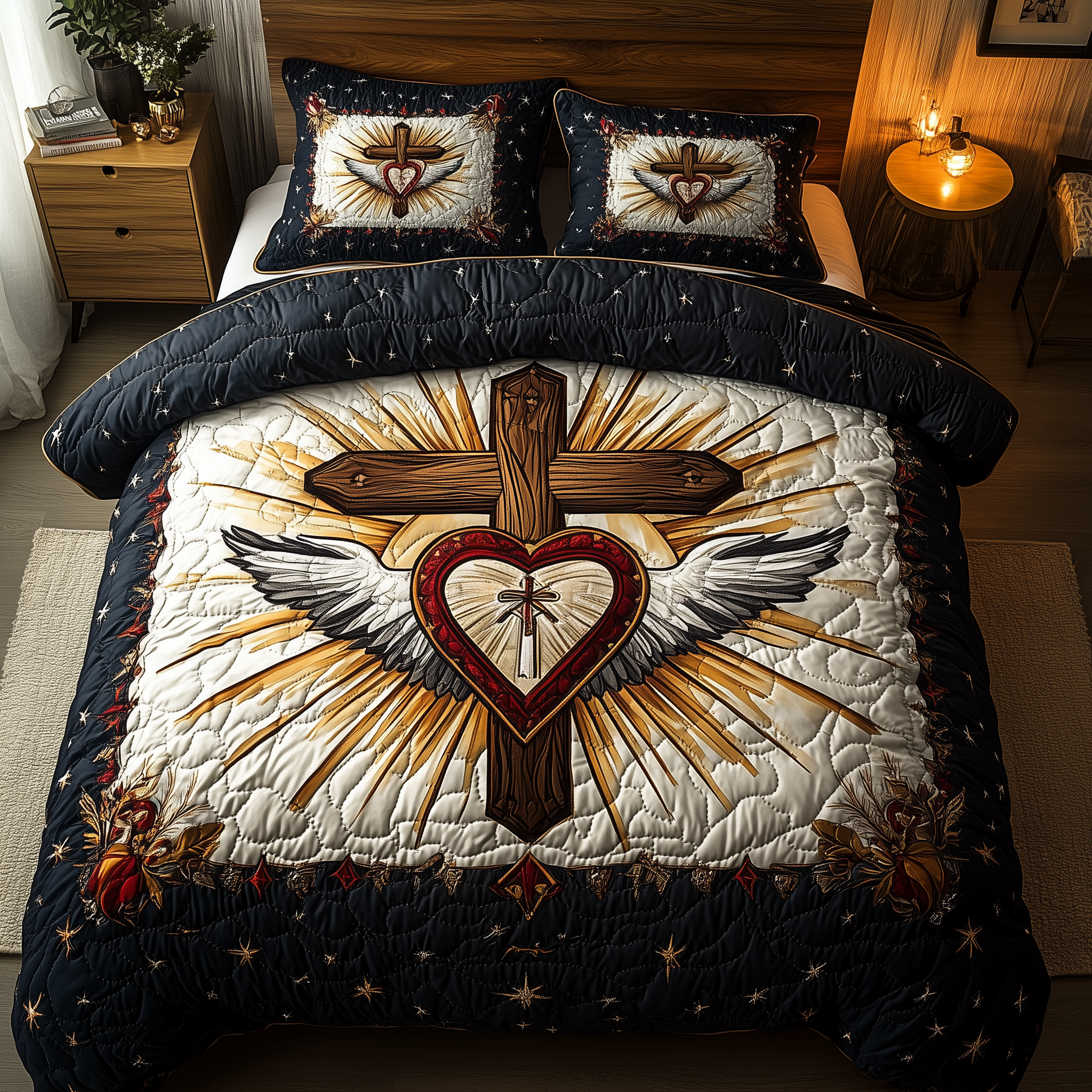 Cross of Life Quilted Bedding Set Cover Bed Set Unique Christian Gifts