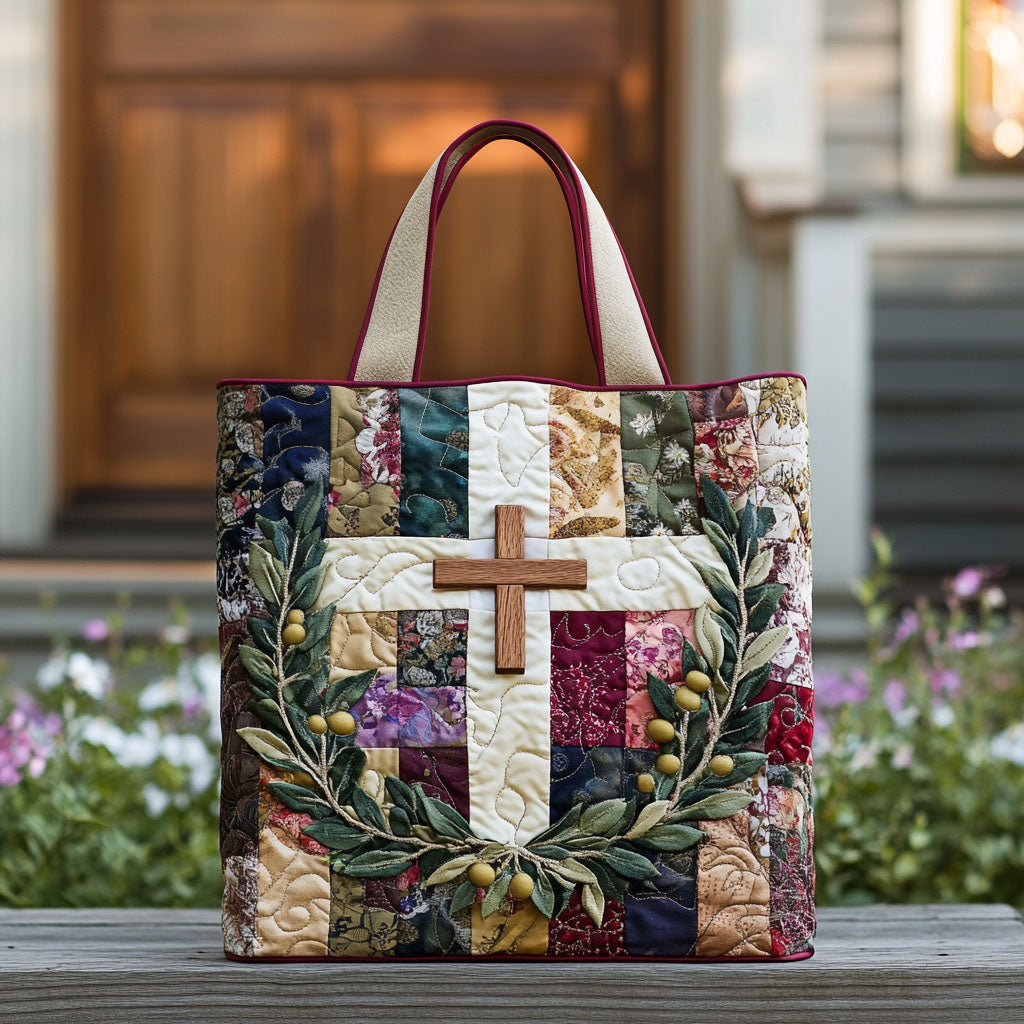 Cross of the Heart Quilted Tote Bag Cool Tote Bags For Women Presents For Christians