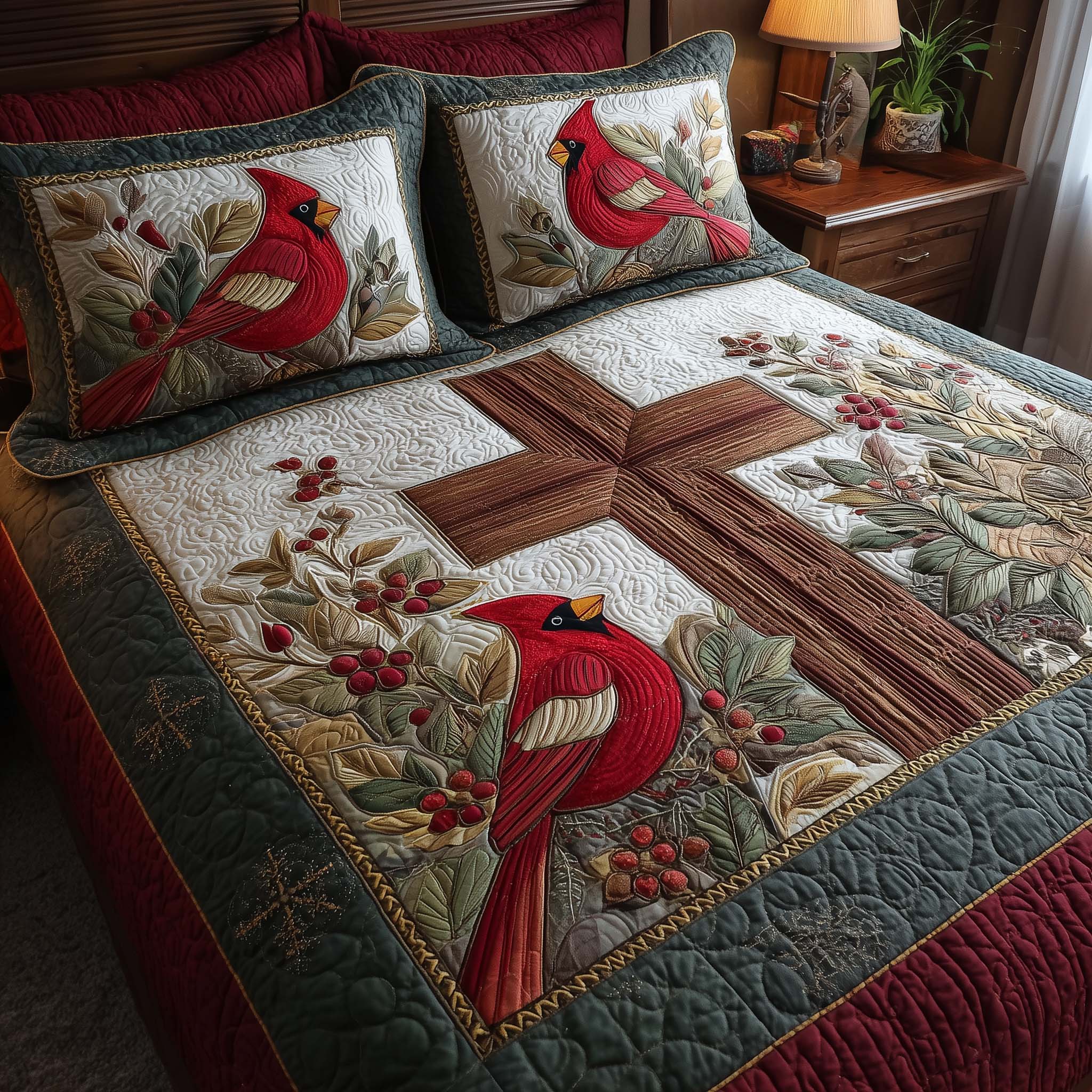 Cross Quilted Bedding Set Christmas Bed Covers Christian Birthday Presents