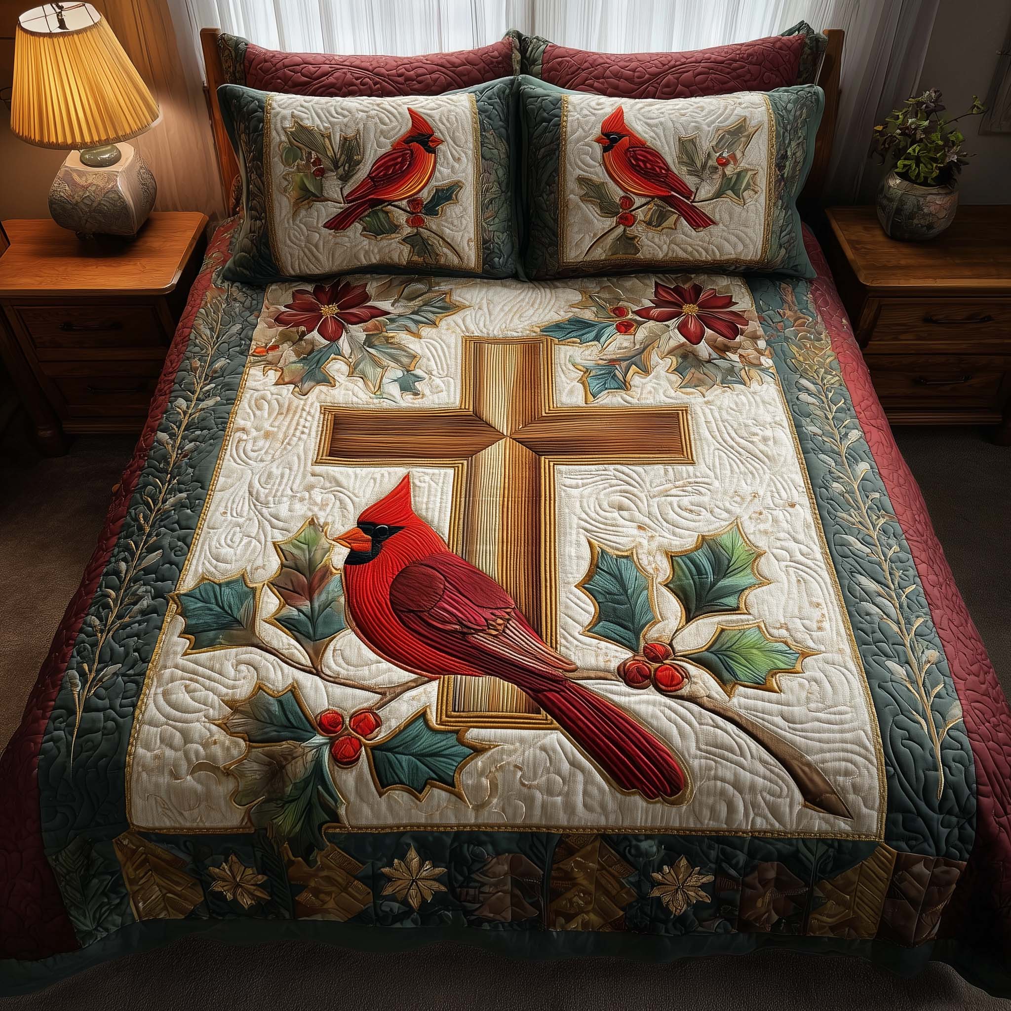 Cross Quilted Bedding Set Christmas Bedding King Unusual Christian Gifts