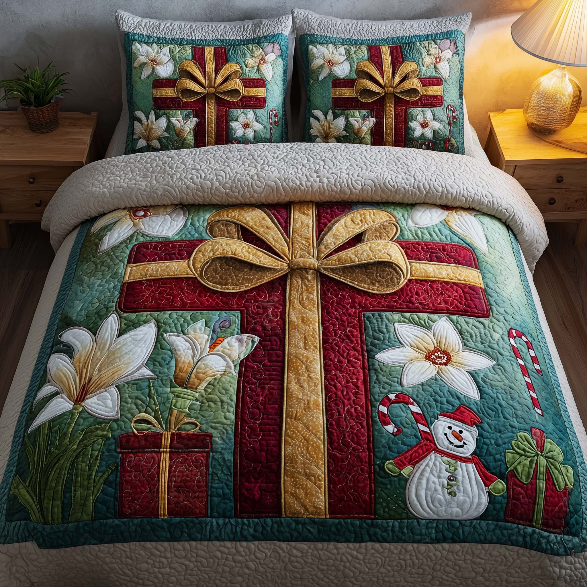 Cross Quilted Bedding Set Christmas Bedspreads Fathers Day Gift Idea For Church