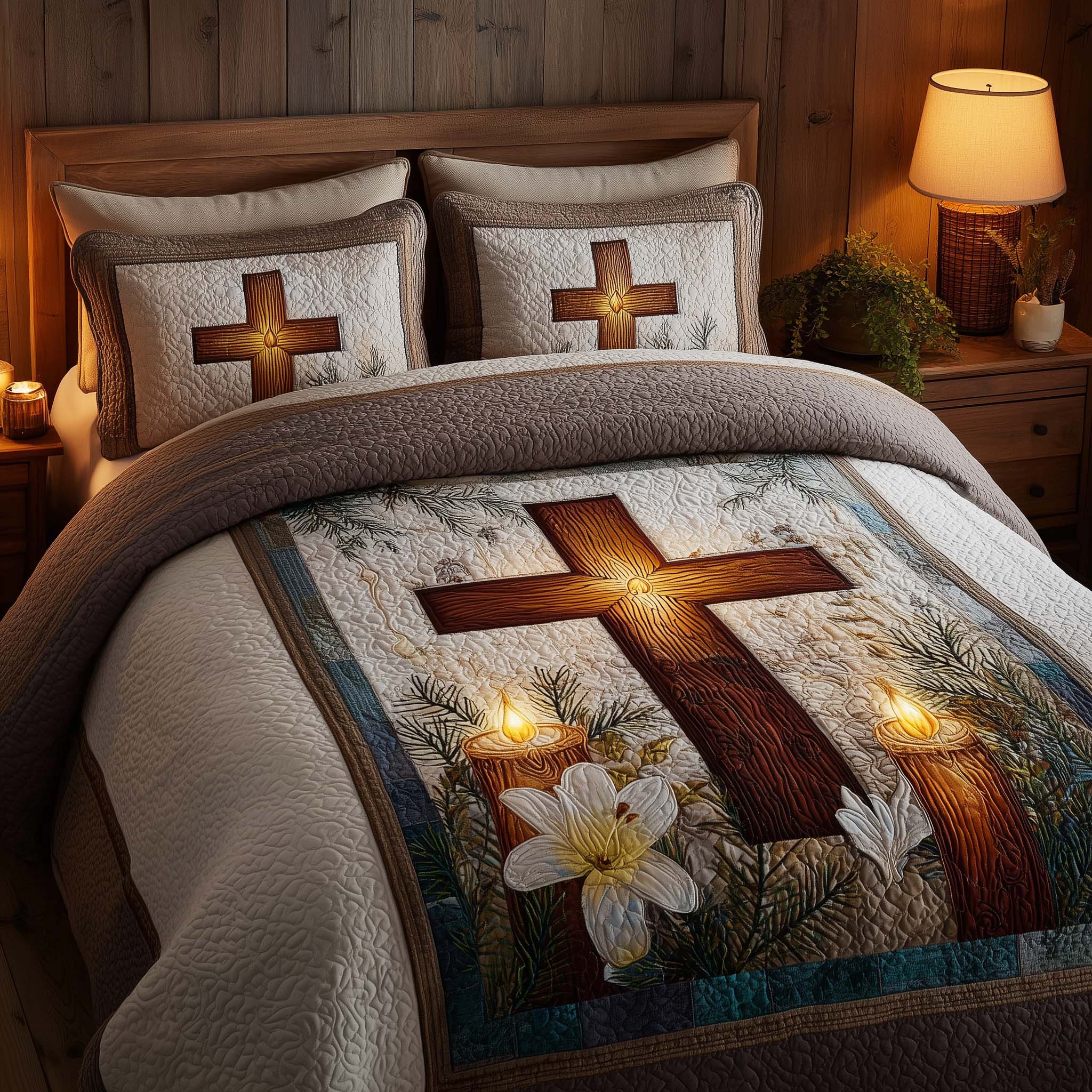 Cross Quilted Bedding Set Christmas Duvet Cover King Good Christian Gifts
