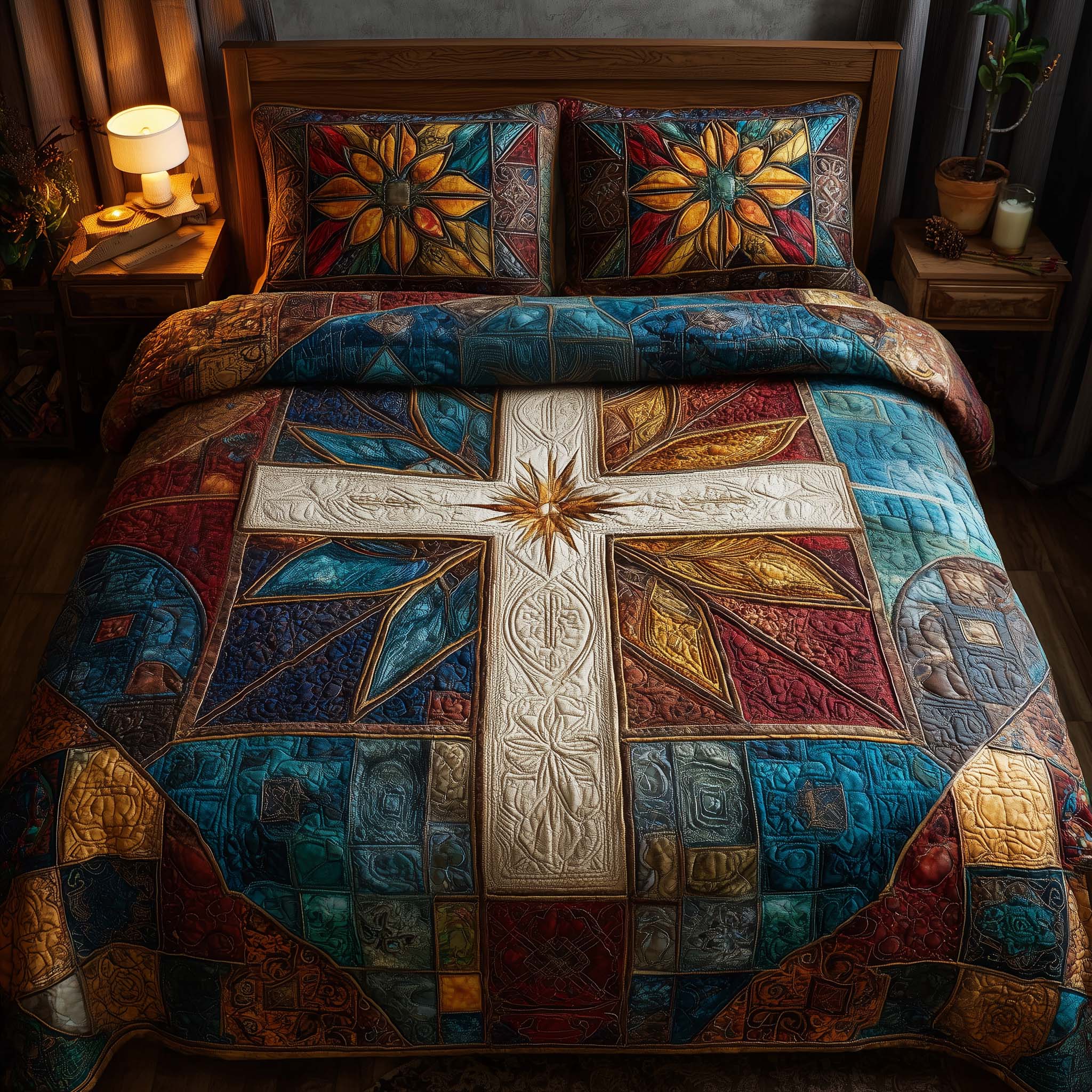Cross Quilted Bedding Set Christmas Duvet Jesus Christmas Gifts