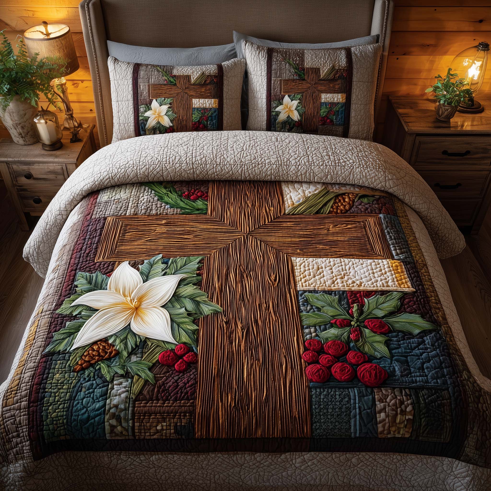 Cross Quilted Bedding Set Christmas Duvet Set Christian Teacher Gifts