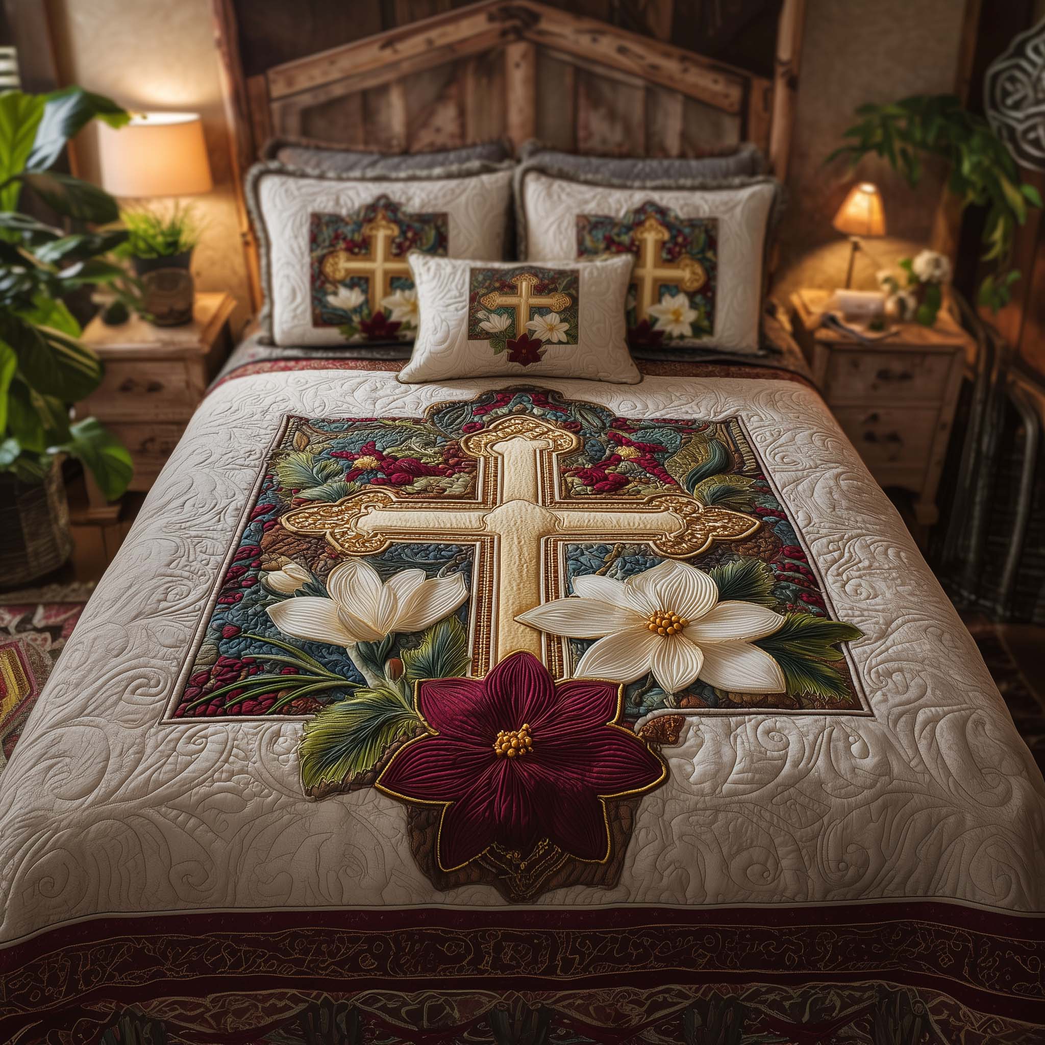 Cross Quilted Bedding Set Christmas Quilt Sets Nice Christian Gifts