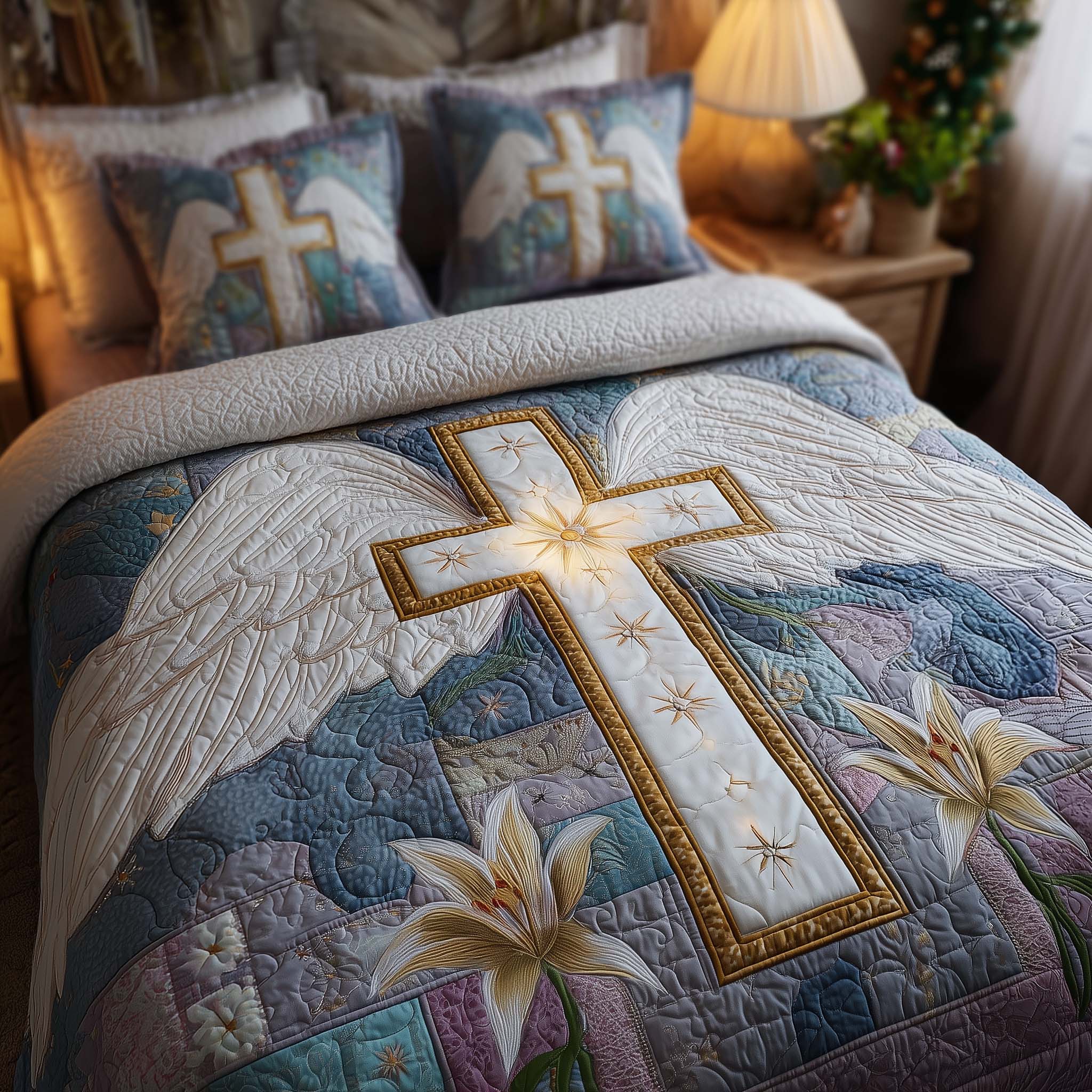 Cross Quilted Bedding Set Christmas Sheets King Great Christian Gifts