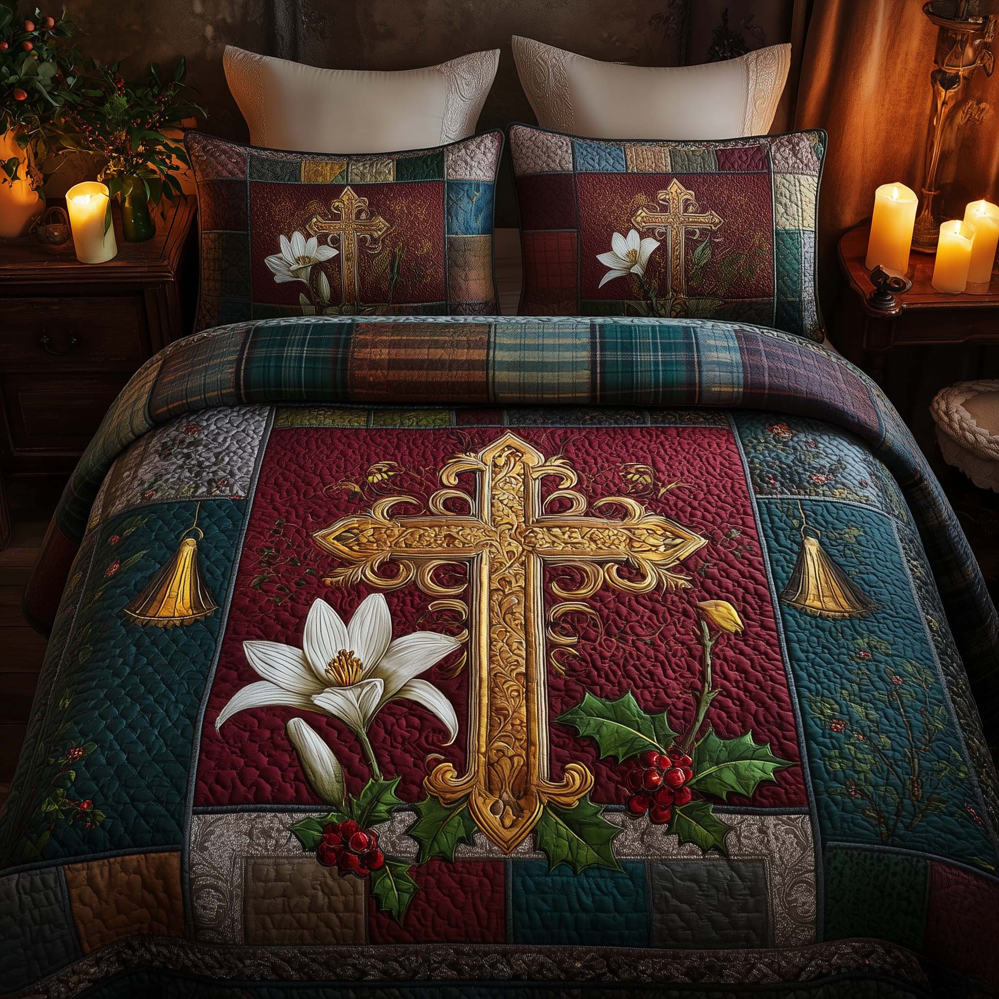 Cross Quilted Bedding Set Xmas Bedspreads Unique Christian Gifts For Him