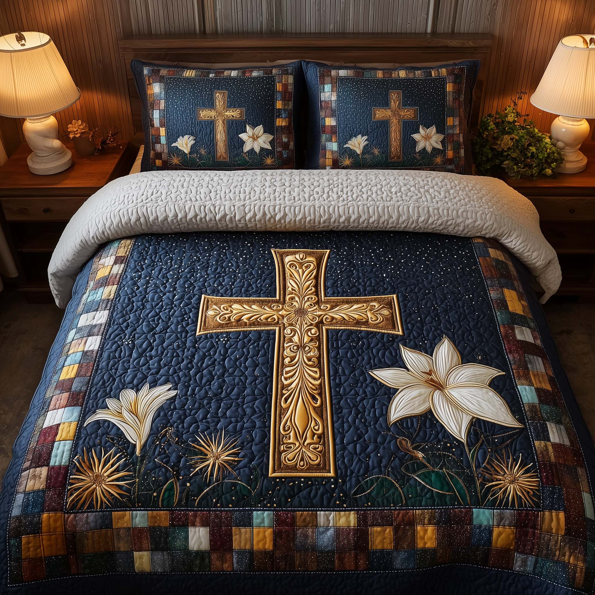 Cross Quilted Bedding Set Xmas Comforter Sets Christian Gifts For Boyfriend