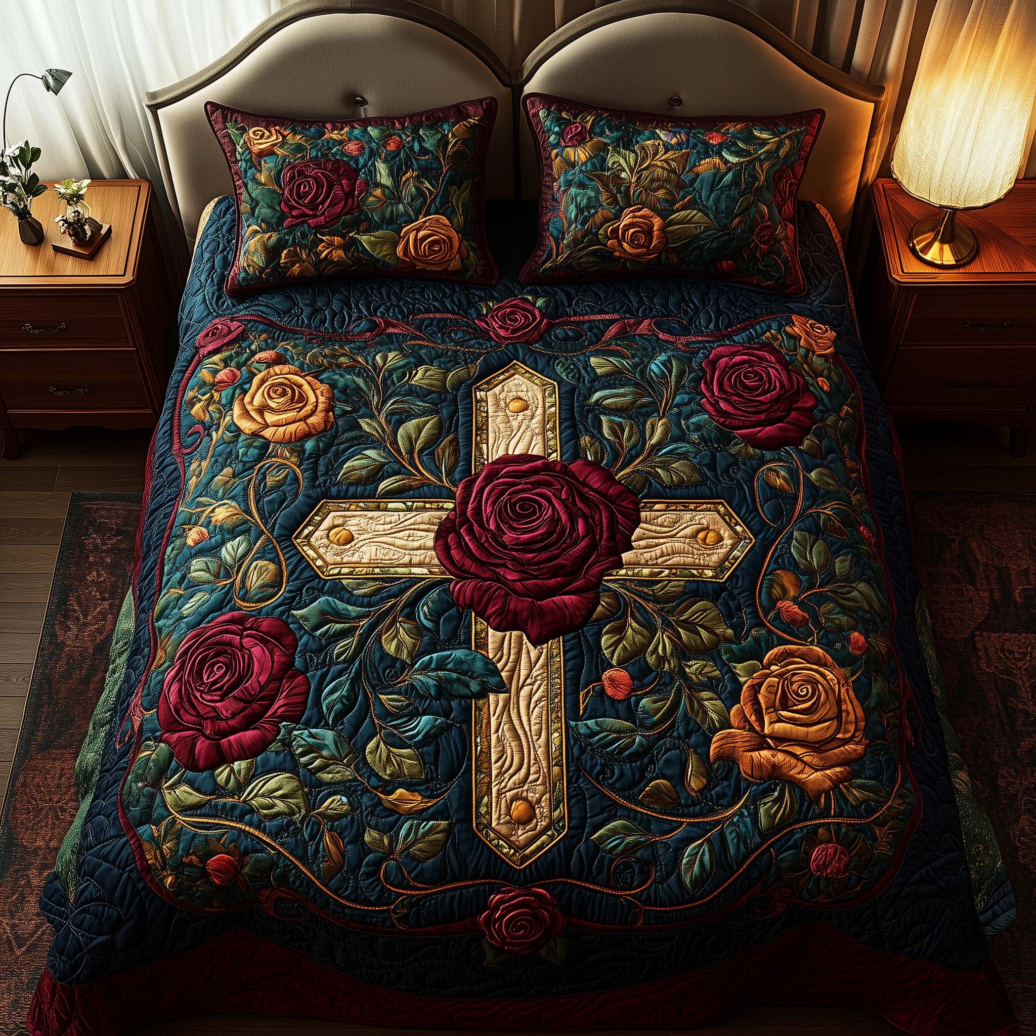 Cross Rose Quilted Bedding Set Quilt Comforter Sets Last Minute Mothers Day