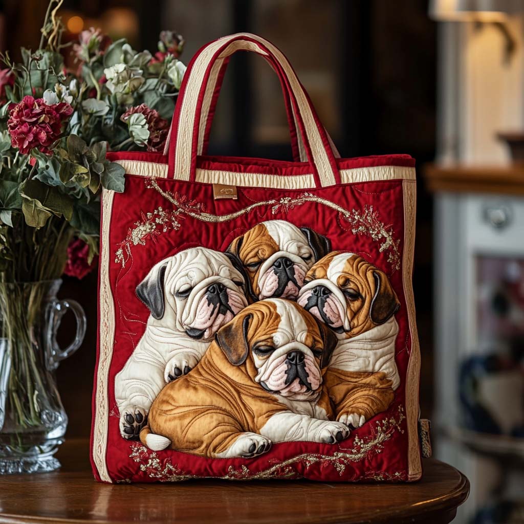Cuddly Bulldog Pack Quilted Tote Bag Patchwork Tote Bag Gift Ideas For Bulldog Lovers
