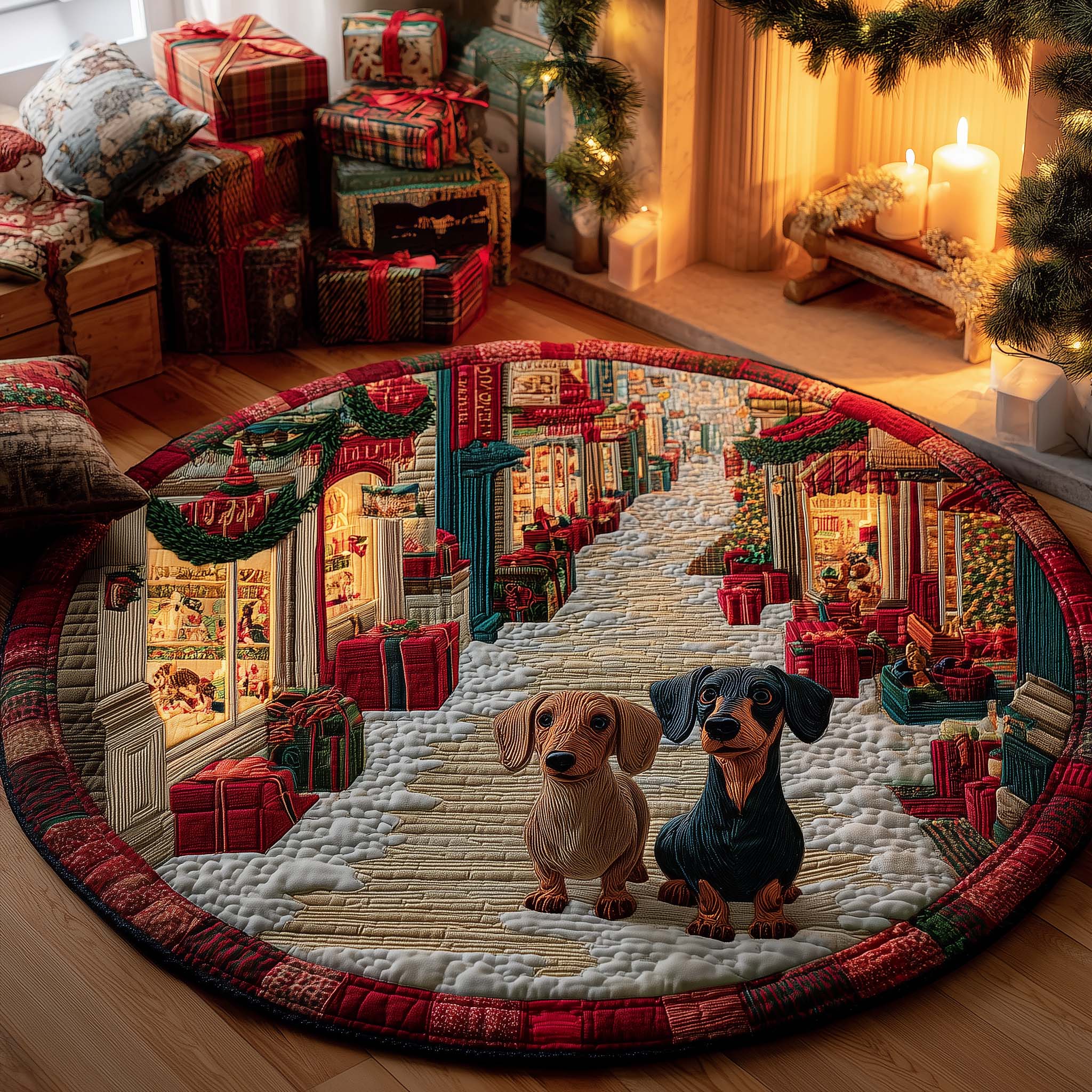 Curious Dachshund Quilted Round Mat Comfortable Quilted Round Mat for Relaxing Moments