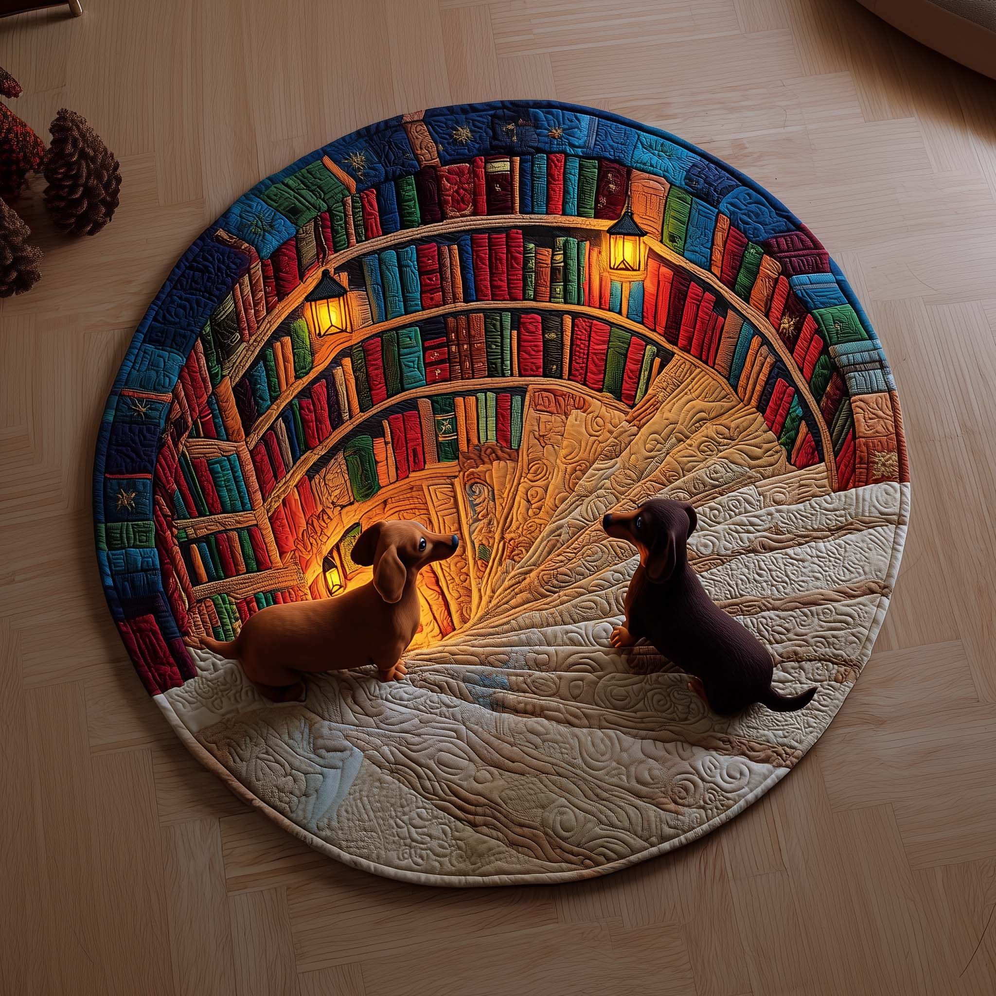 Curious Dachshund Quilted Round Mat Perfect Home Accessory Quilted Round Mat