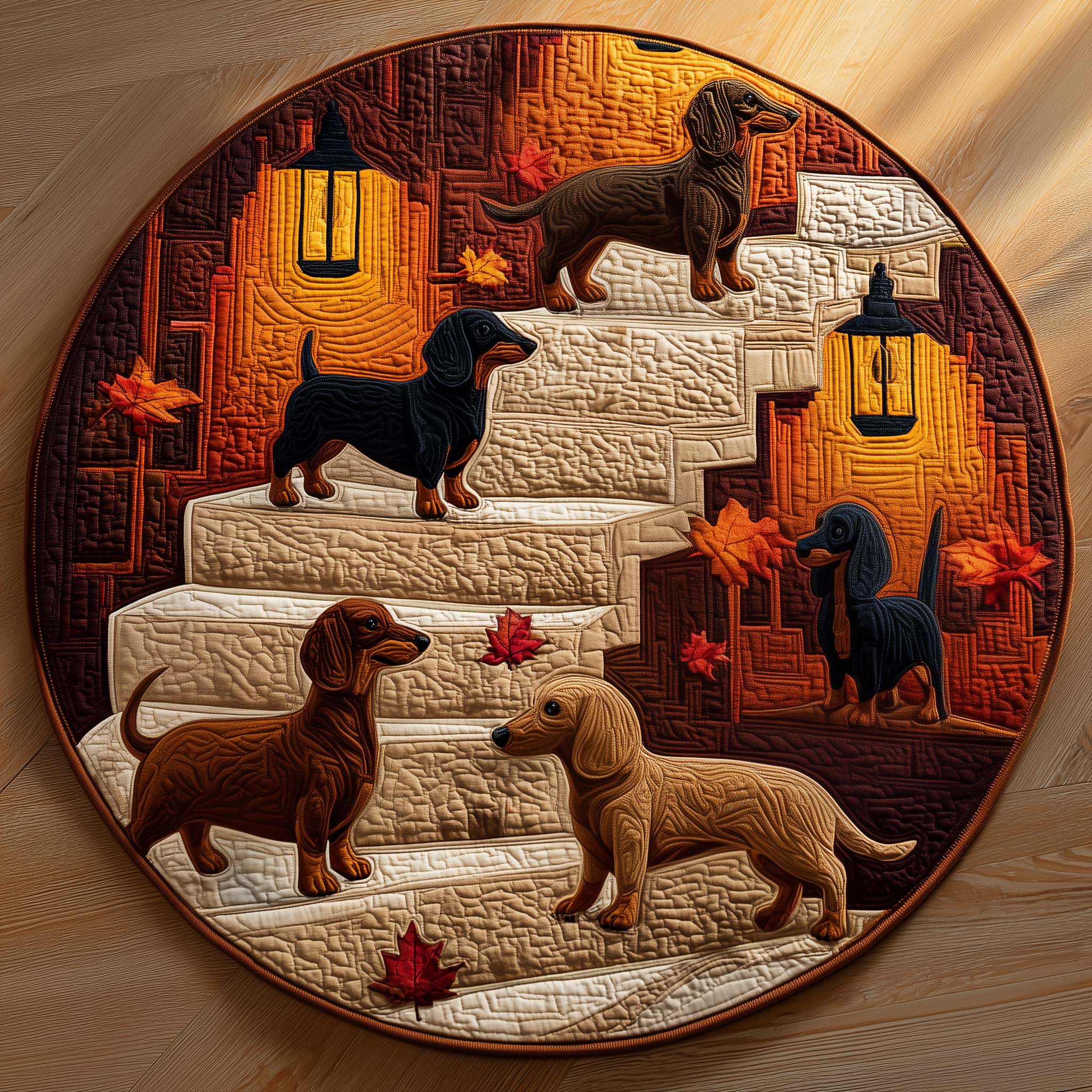 Curious Dachshund Quilted Round Mat Perfect Quilted Round Mat for Any Floor Surface