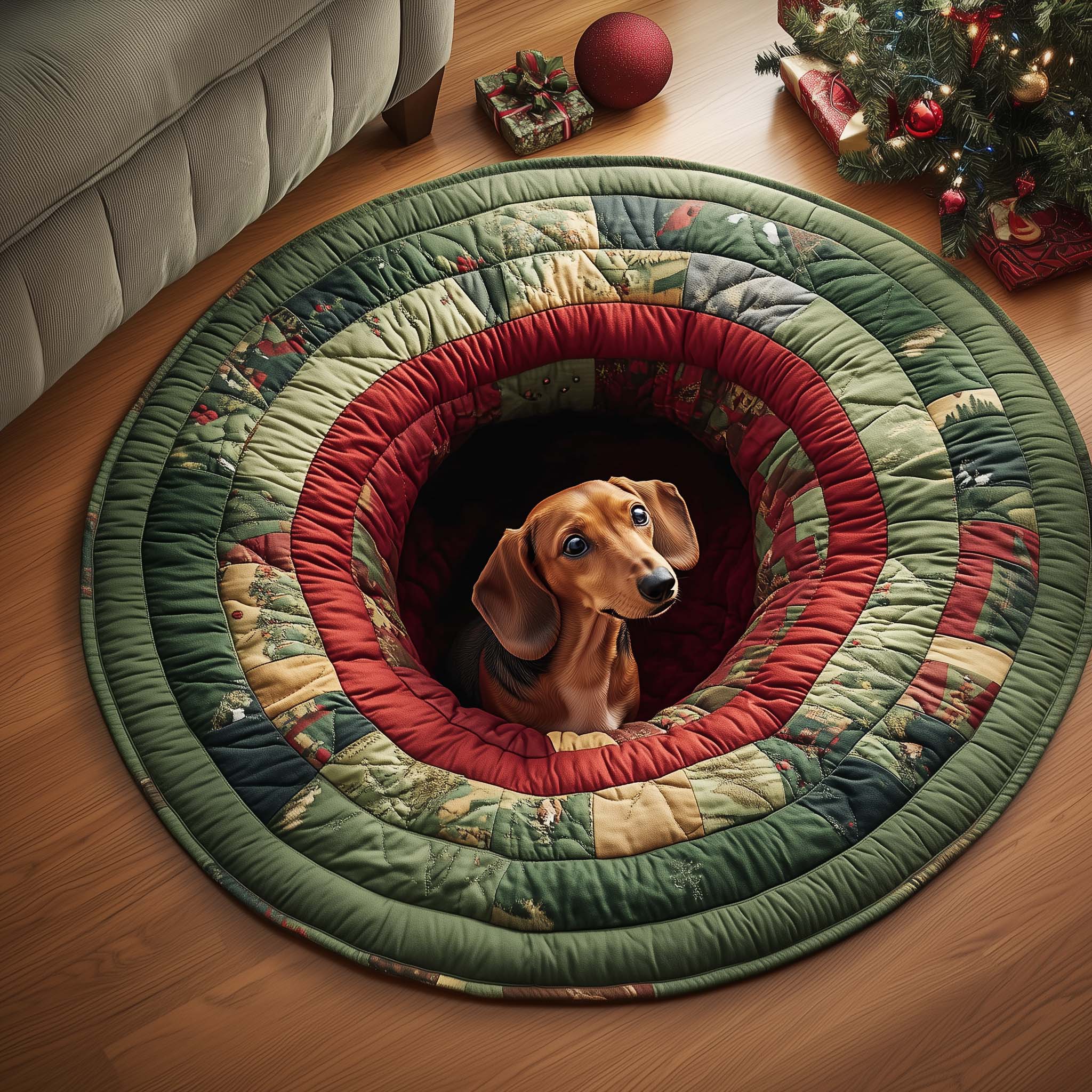 Curious Dachshund Quilted Round Mat Unique Quilted Round Mat for Modern Interiors