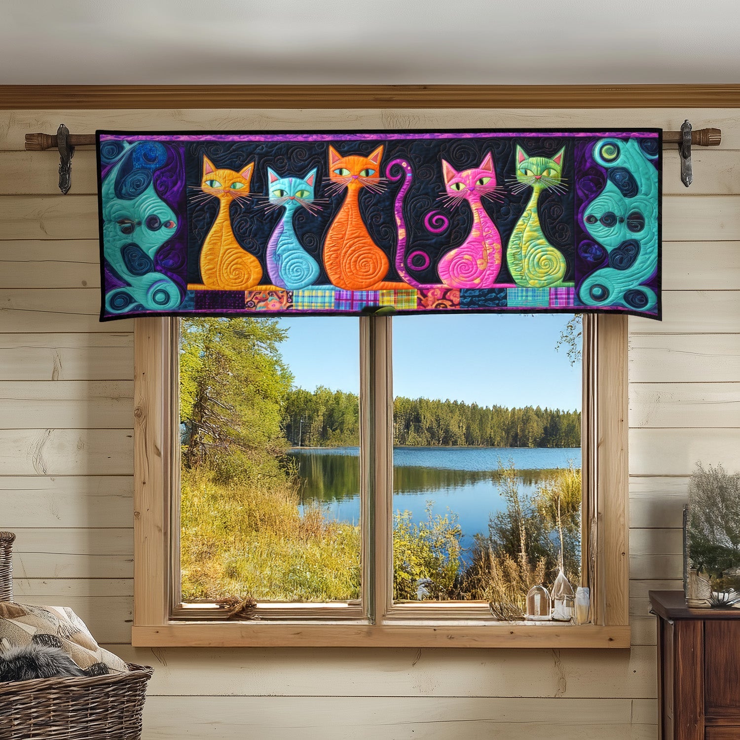 Curious Kitty Quilted Valance Christmas Home Dec Cat Gifts For Xmas