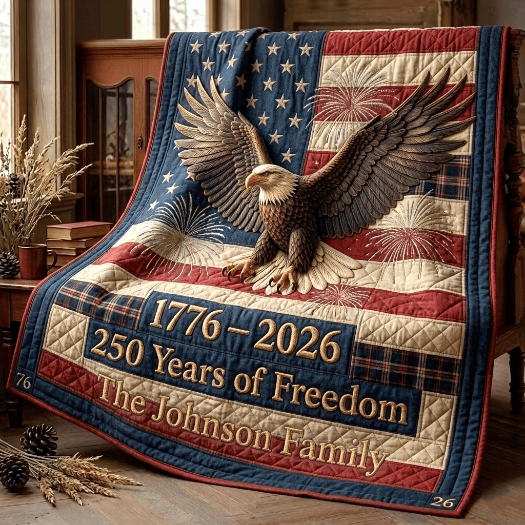 Custom 250 Years Of Freedom Quilted Blanket Patriotic Living Room Decor Gifts For Family