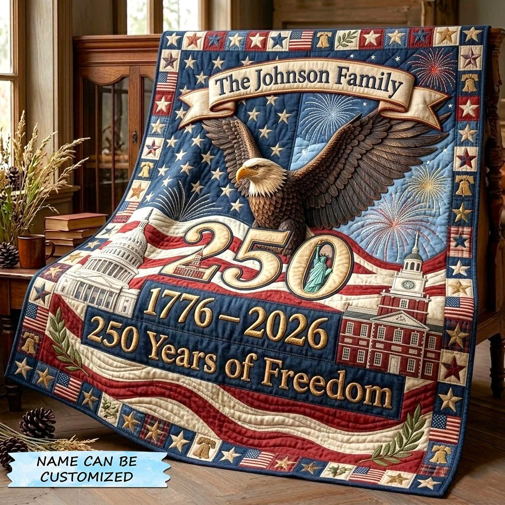 Custom America 250 Years Quilted Blanket Patriotic Living Room Decor Gifts For Friends