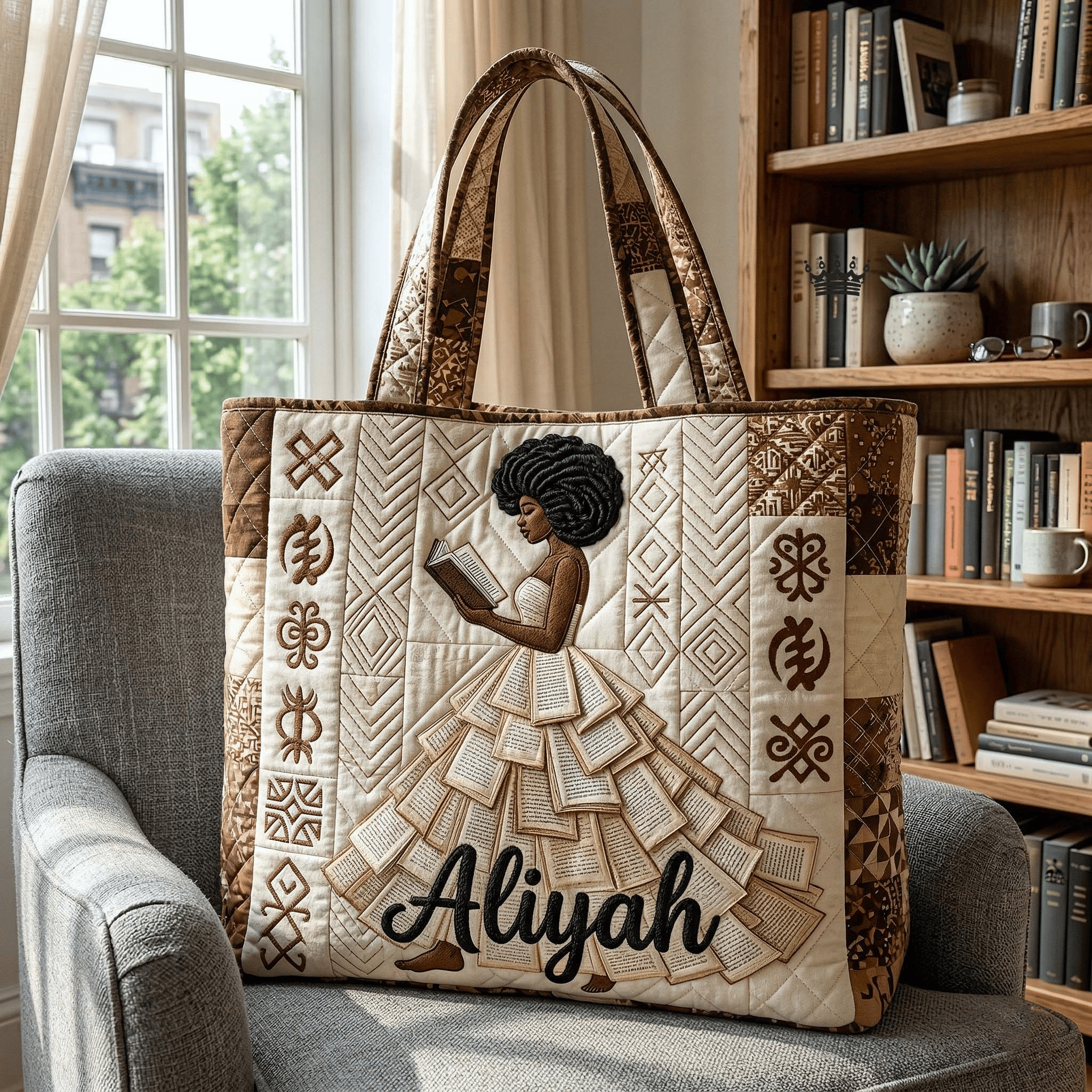 Custom Ebony Reader Quilted Tote Bag Cute Travel Bags For Women Gift For Her