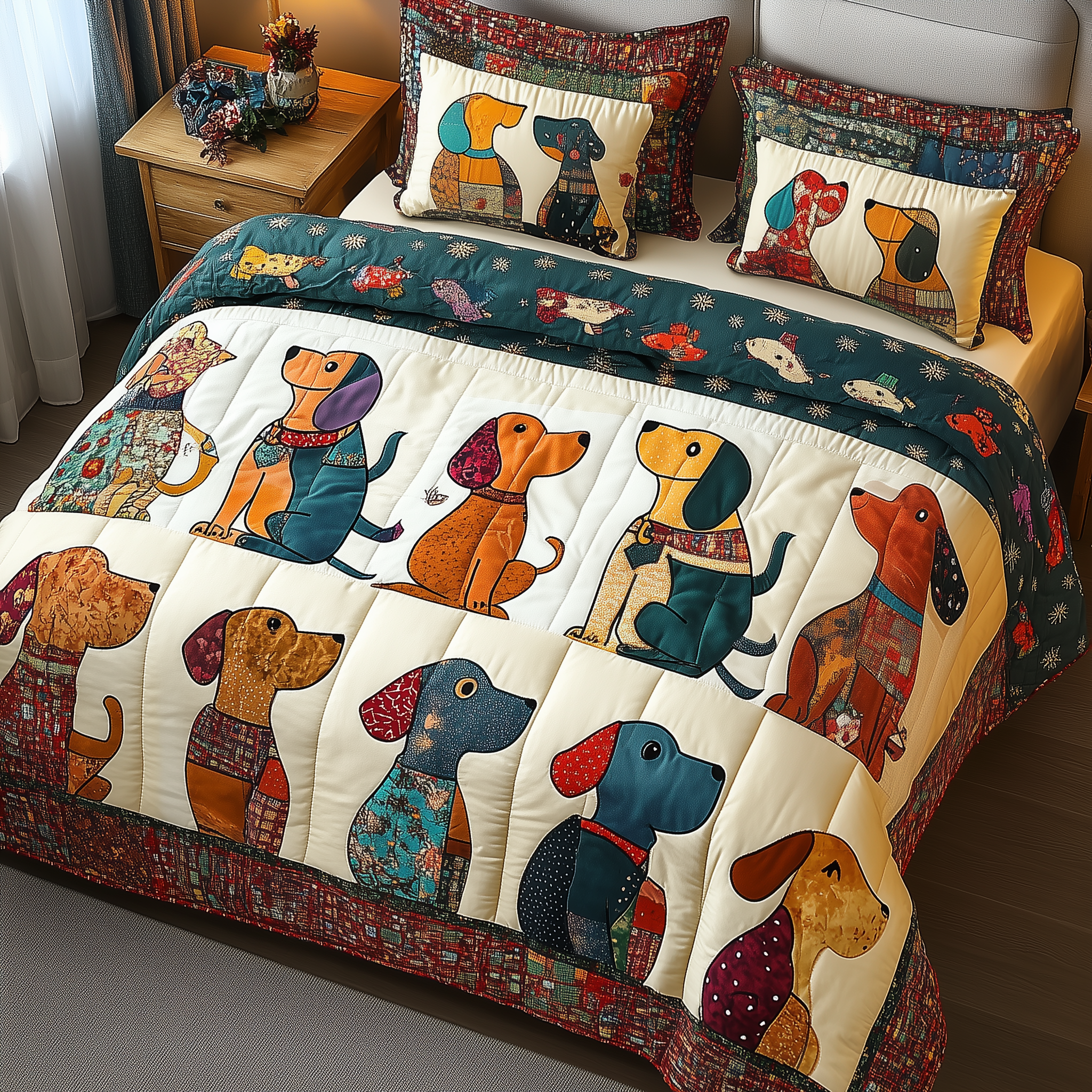 Dachshund Quilted Bedding Set Unique Bed Sheet Set Dachshund Merchandise